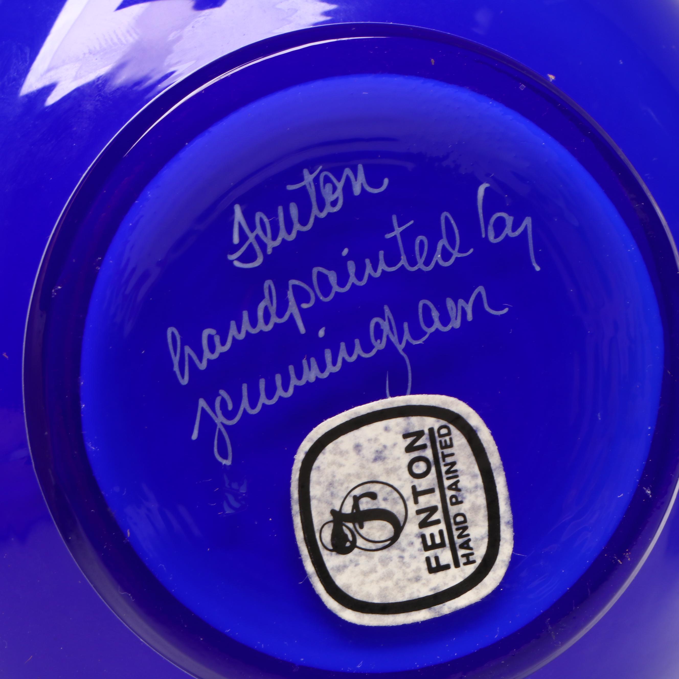 Fenton Hand-Painted Iridescent Glass Basket Vases with Other Glass Vases