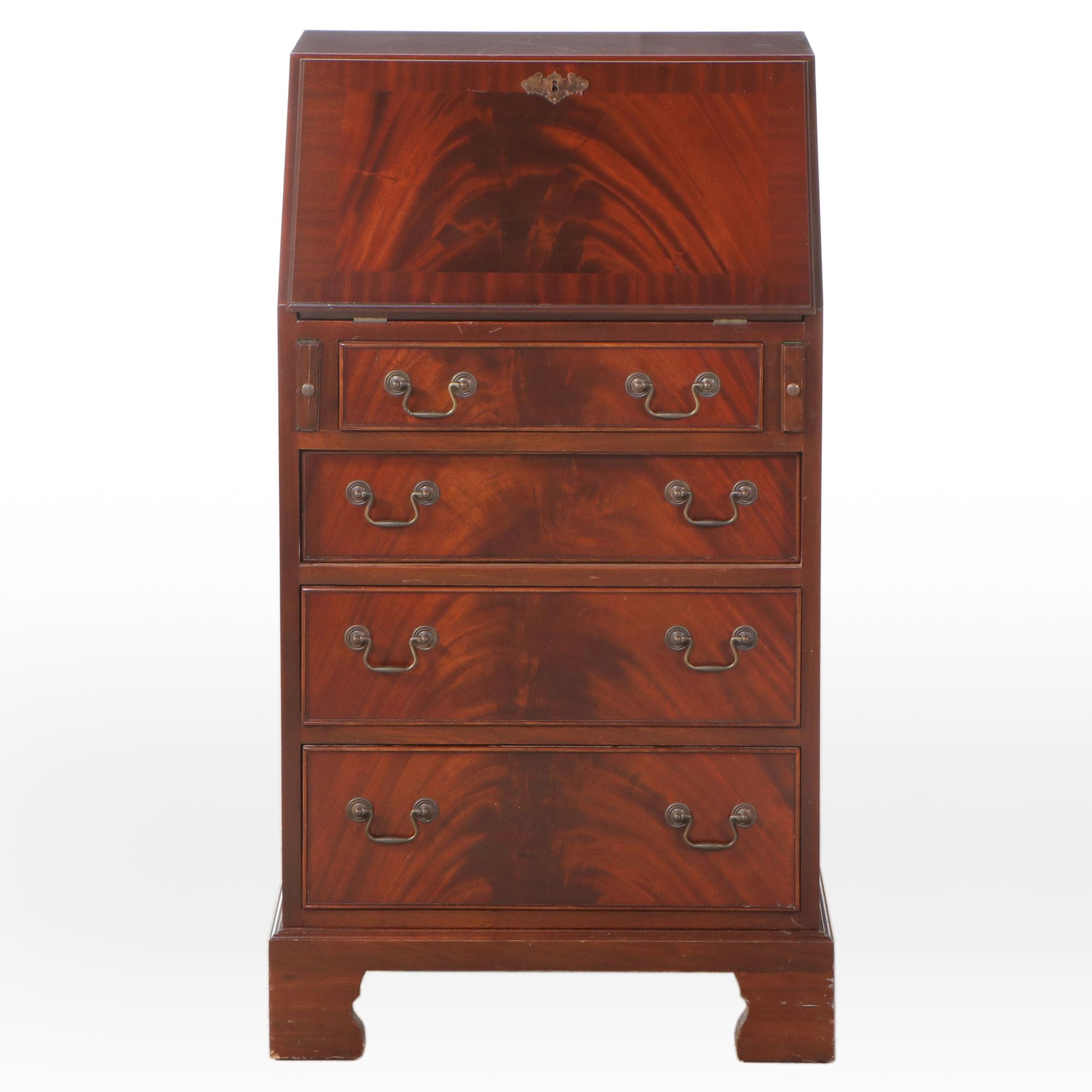 Federal Style Mahogany Narrow Fall Front Desk, Late 20th Century