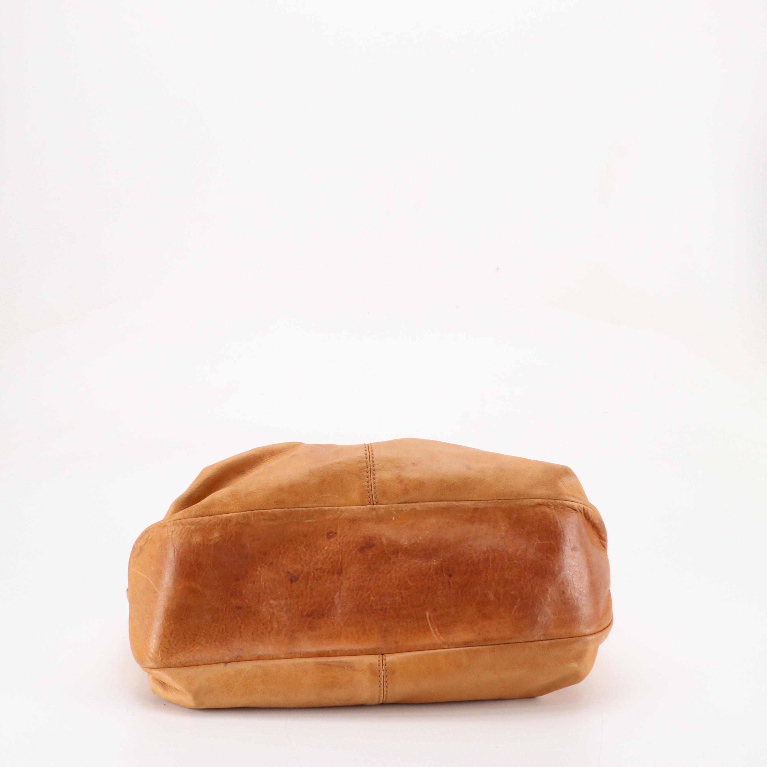 Vintage Chestnut Leather Hobo Shoulder Bag with Braided Strap