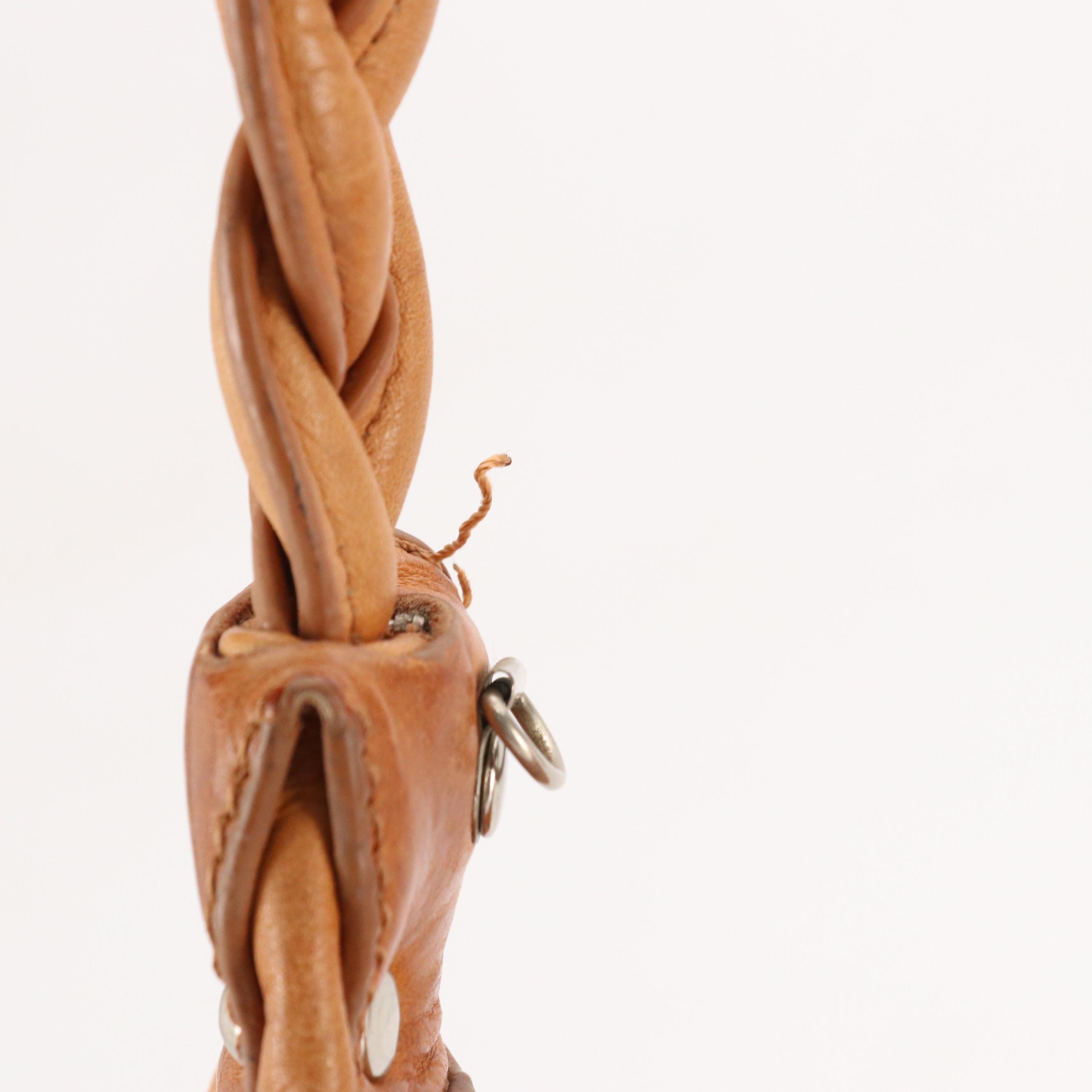 Vintage Chestnut Leather Hobo Shoulder Bag with Braided Strap