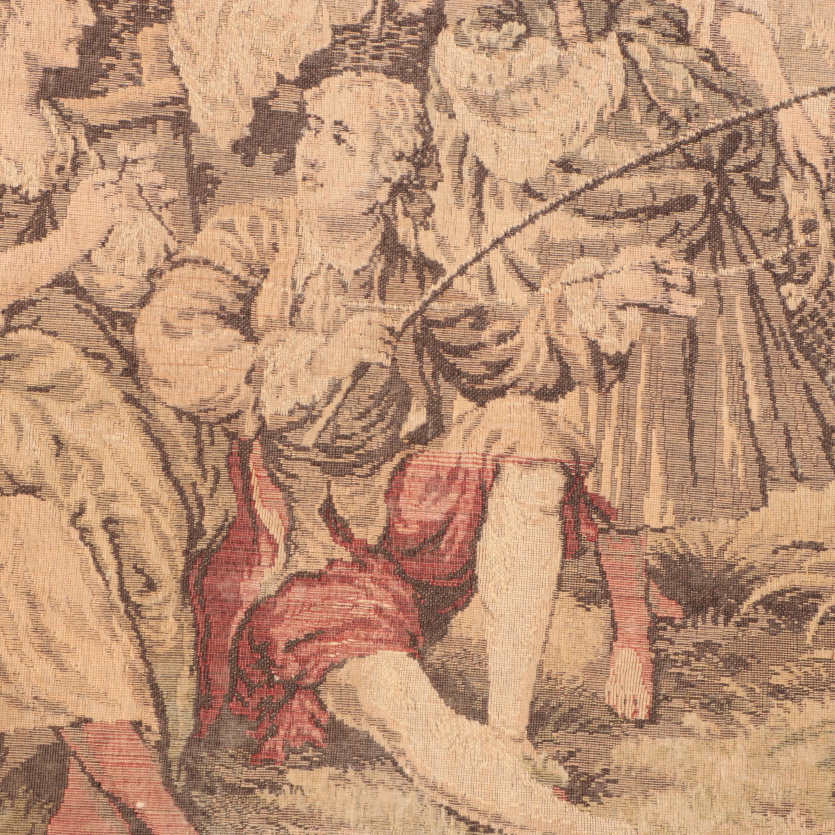 Rococo Style Outdoor Scene Woven Tapestry with Ornamented Hanging Rod