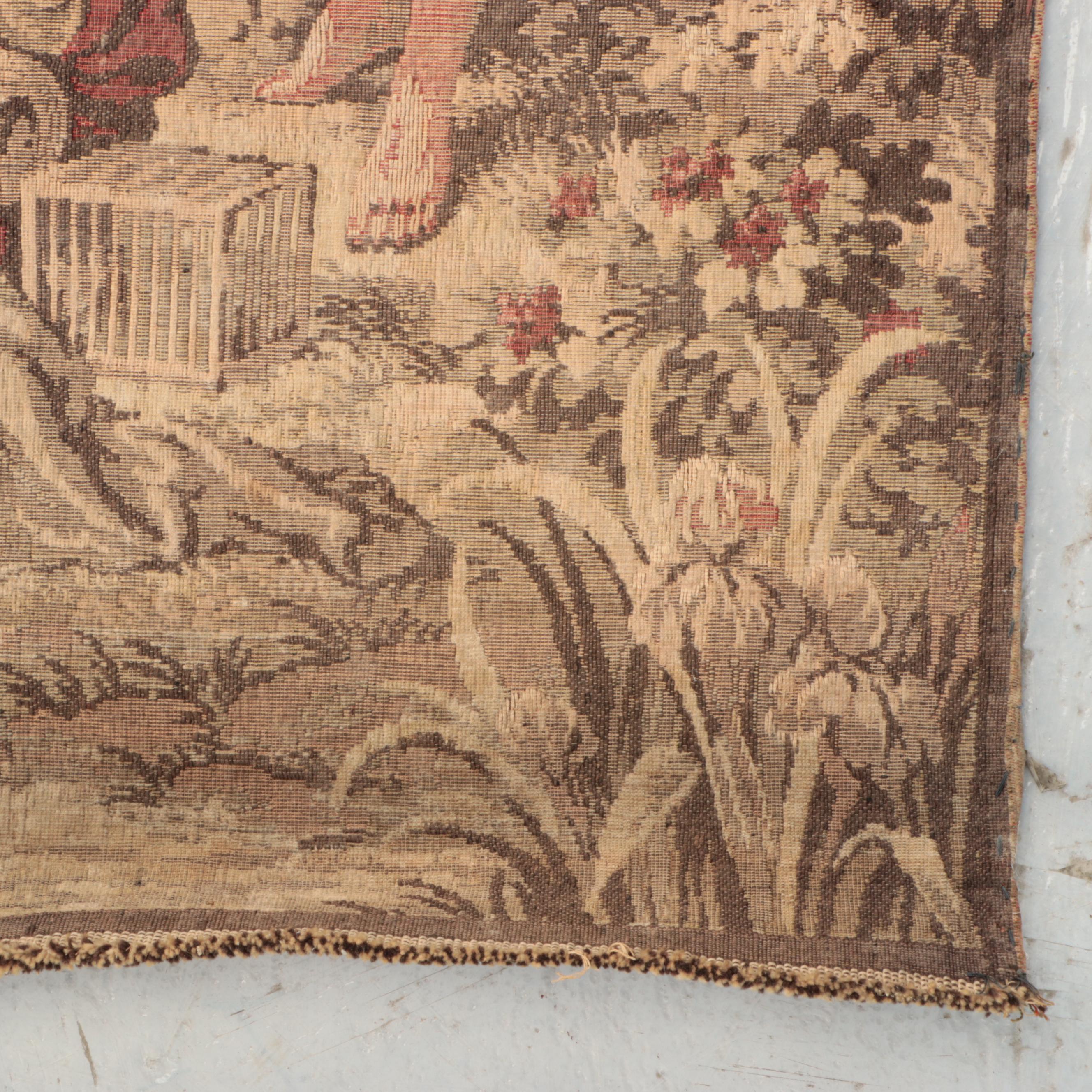Rococo Style Outdoor Scene Woven Tapestry with Ornamented Hanging Rod