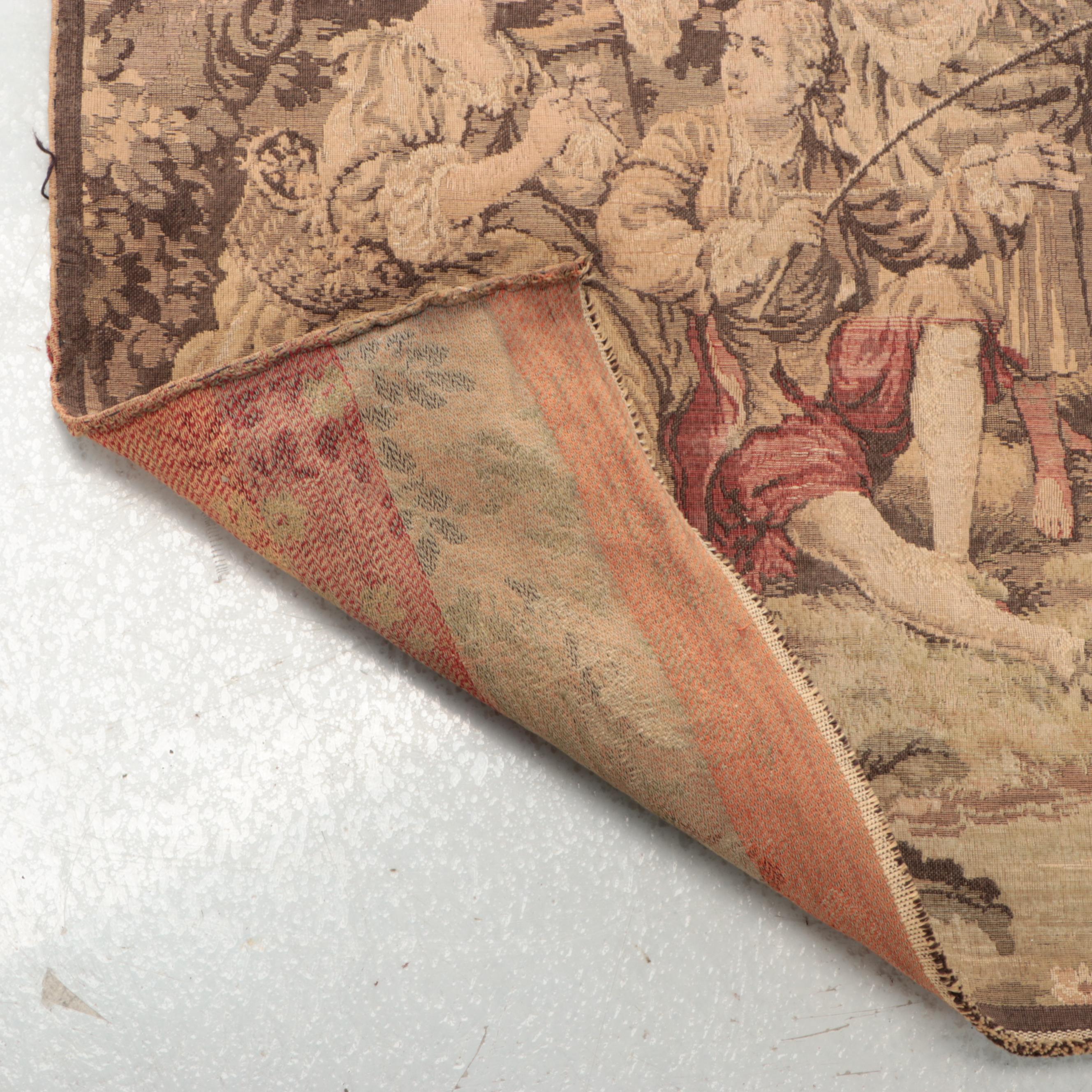 Rococo Style Outdoor Scene Woven Tapestry with Ornamented Hanging Rod