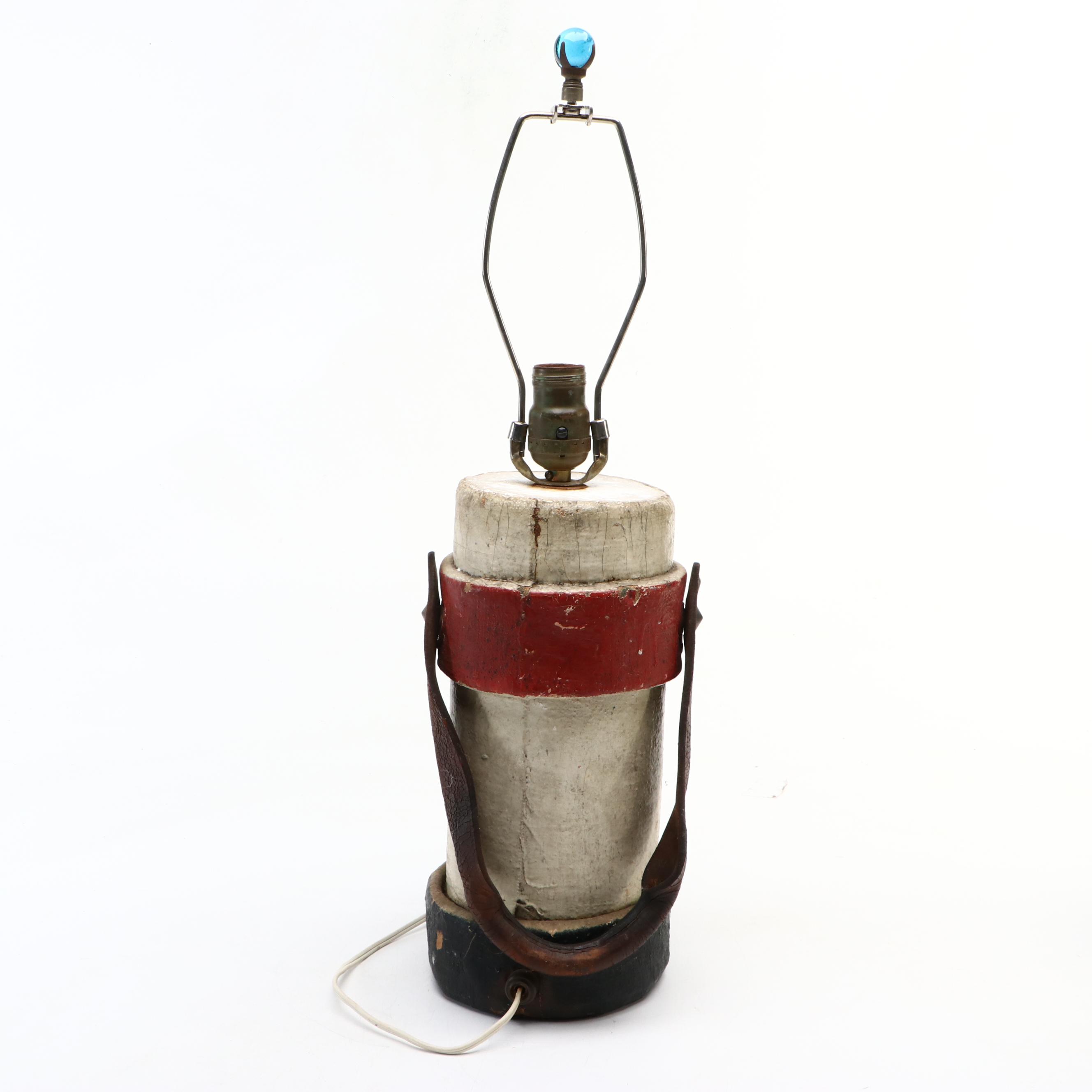 English Table Lamp adapted from a Leather British Royal Artillery Shell Carrier