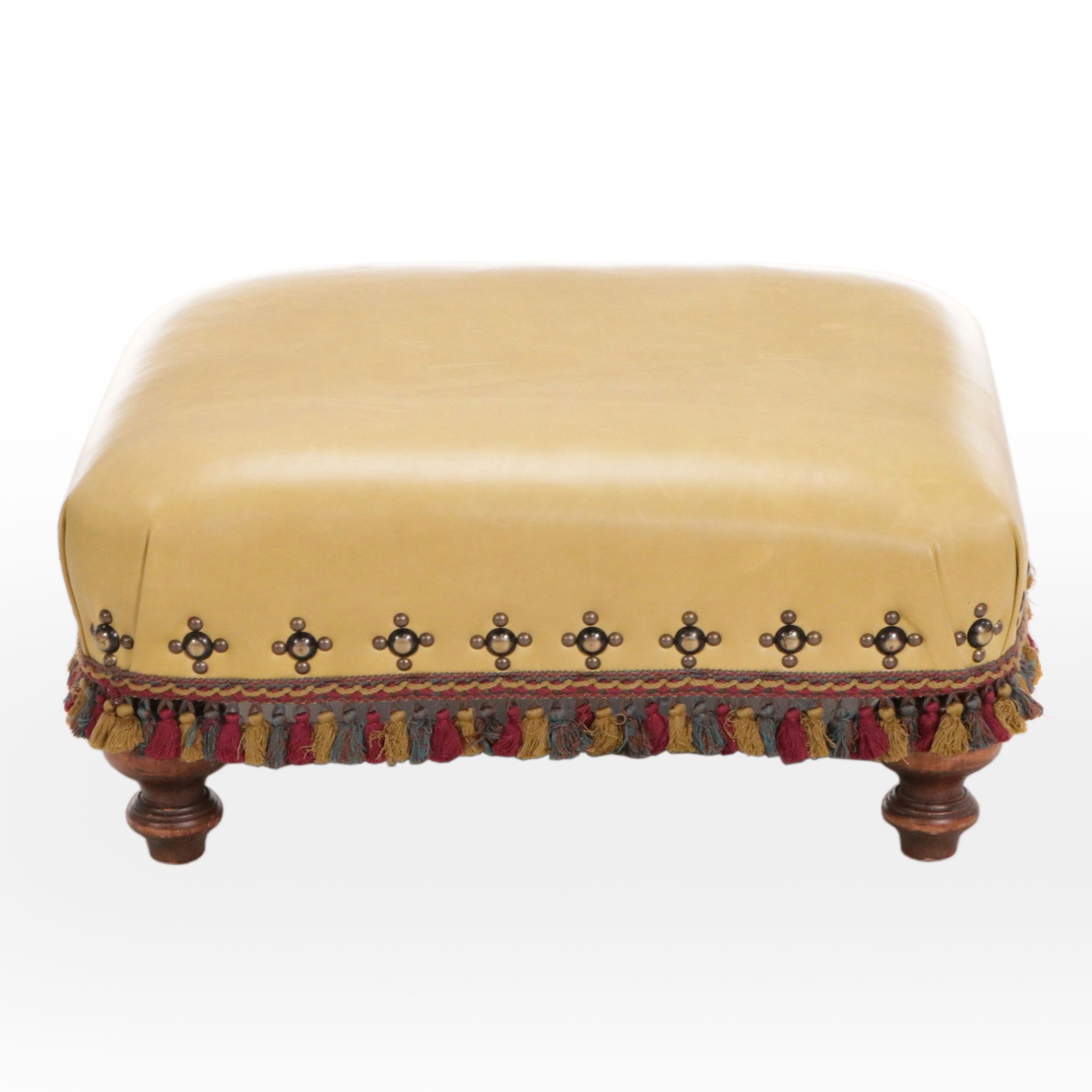 Old Hickory Tannery Tassel Skirted Leather Ottoman