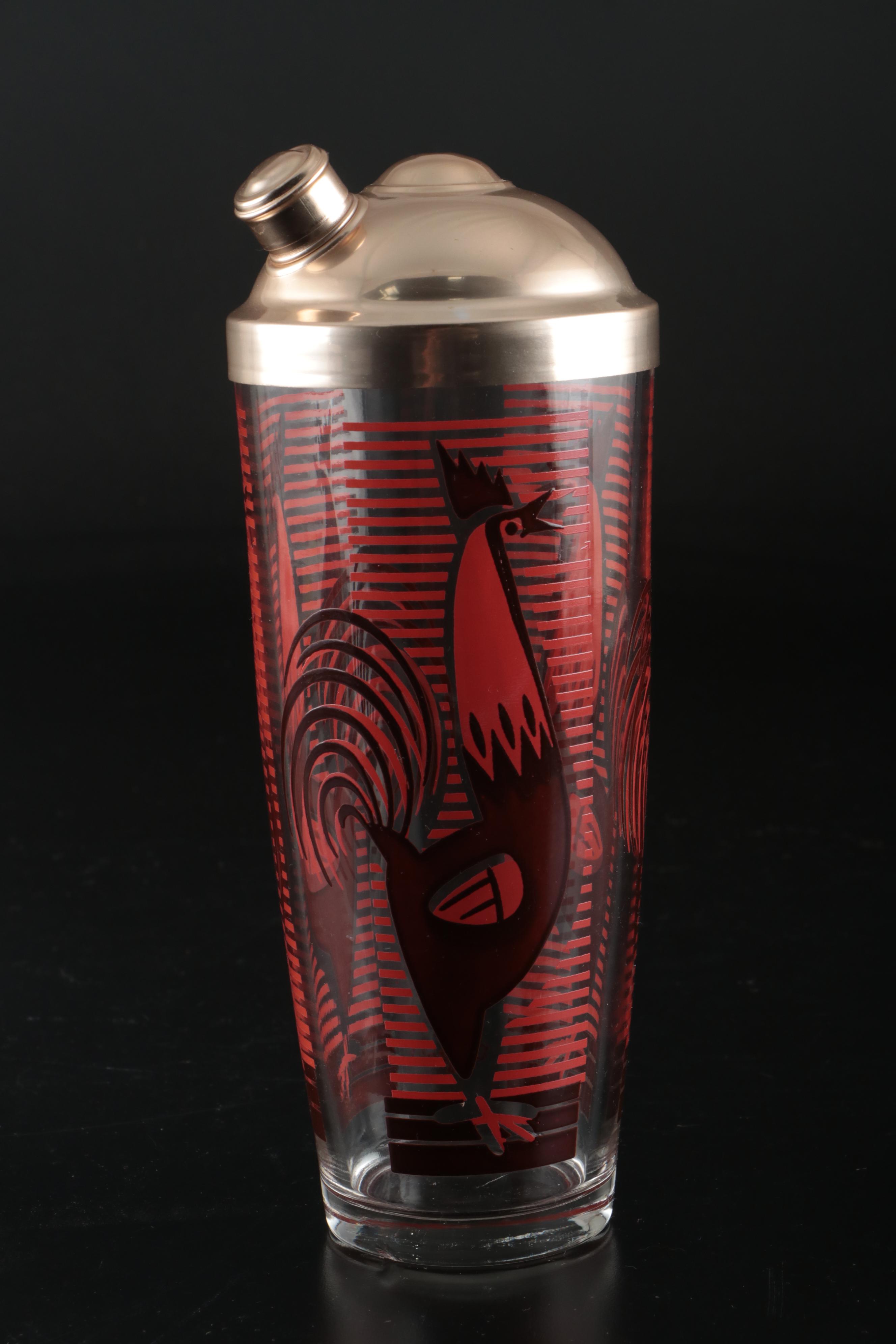 Dyball "Rooster" Glass Cocktail Shaker and Glasses with Other Plastic Tray