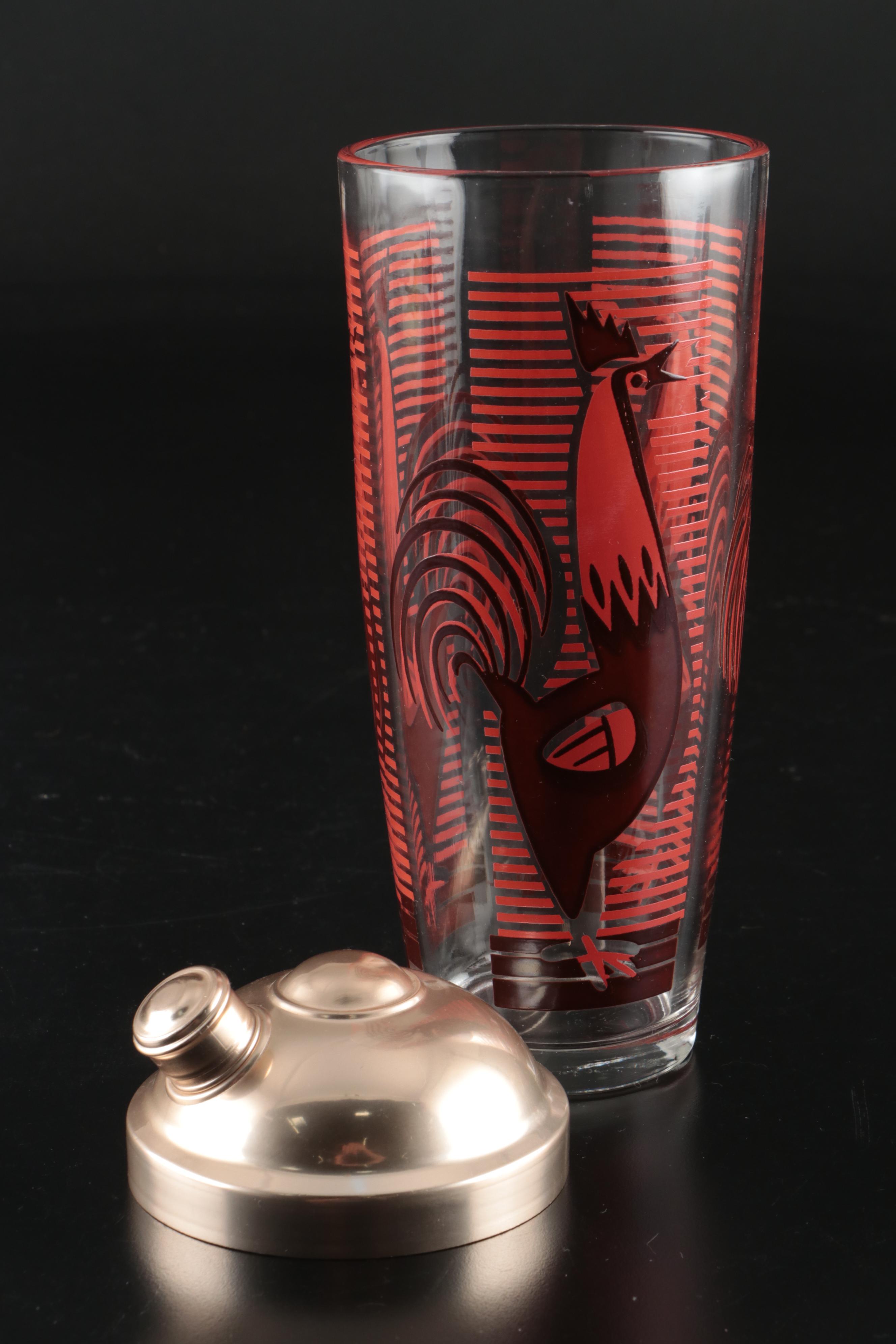 Dyball "Rooster" Glass Cocktail Shaker and Glasses with Other Plastic Tray