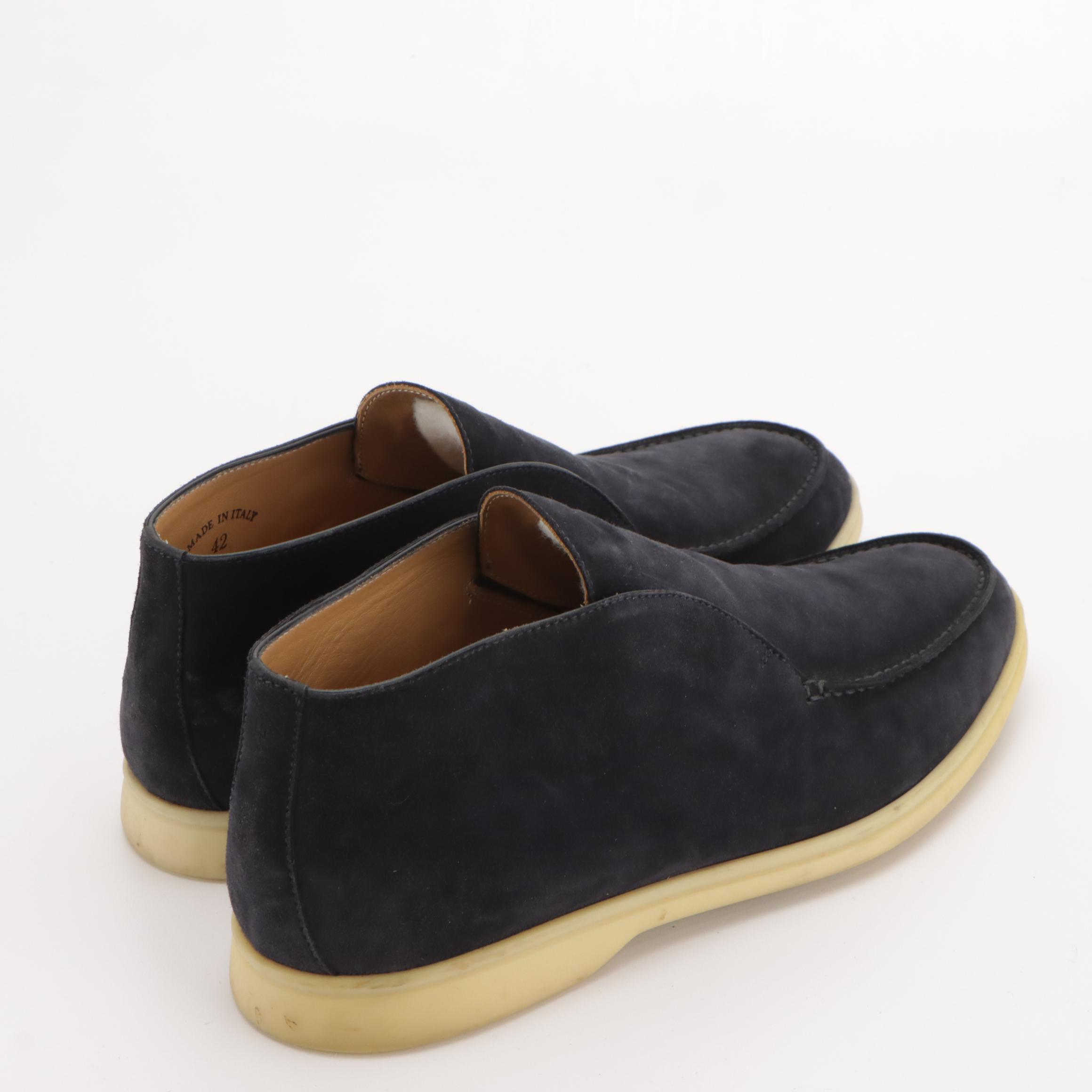 Men's Loro Piana Navy Blue Suede Open Walk Slip-On Shoes