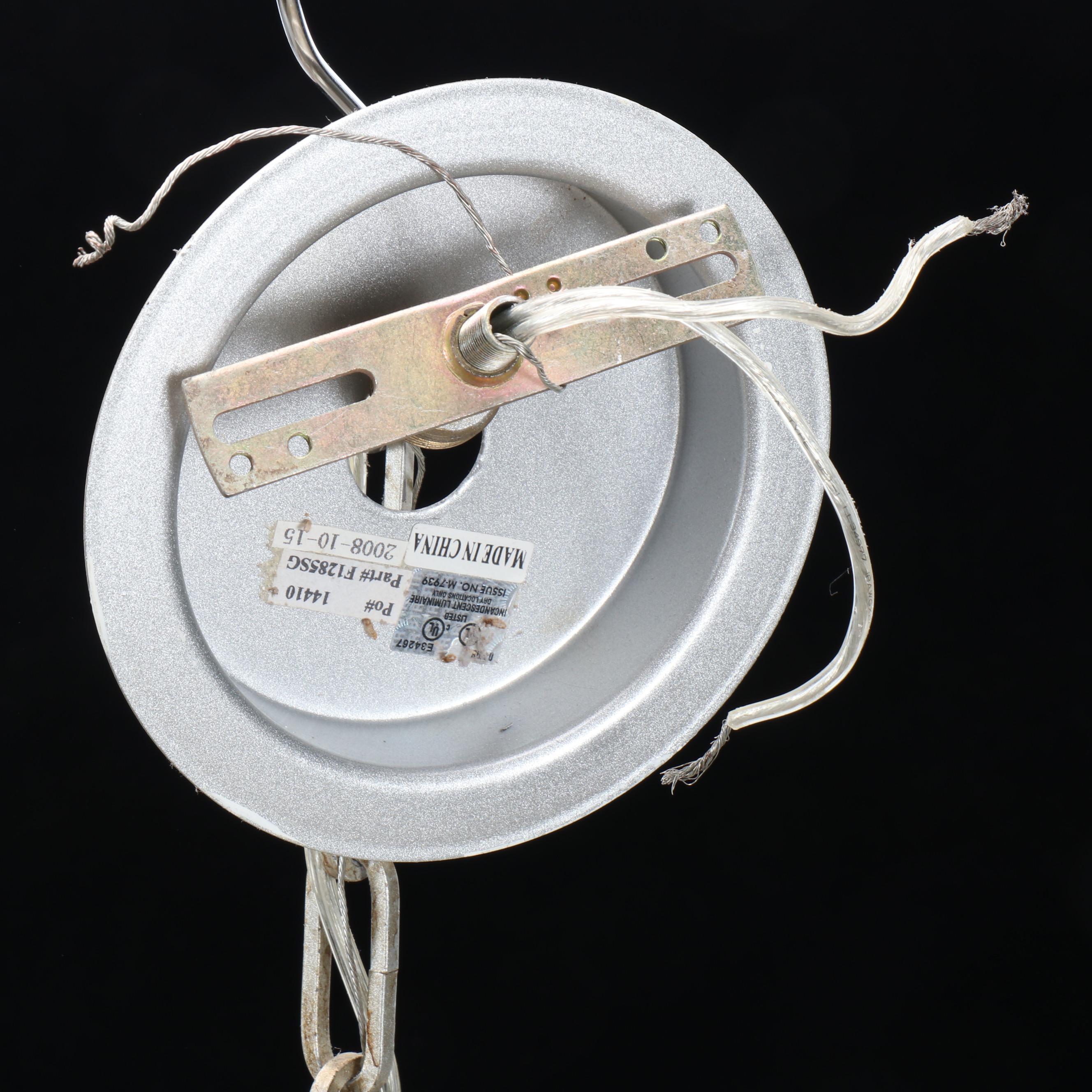 Contemporary Champagne Metal Oval Cagework Pendant with Linen Drum Shade