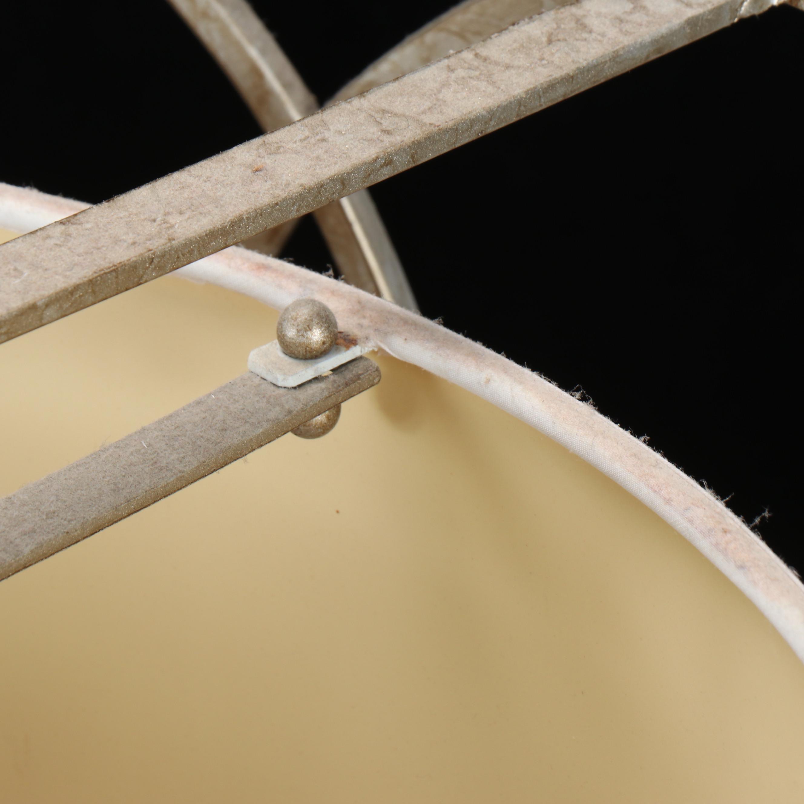 Contemporary Champagne Metal Oval Cagework Pendant with Linen Drum Shade