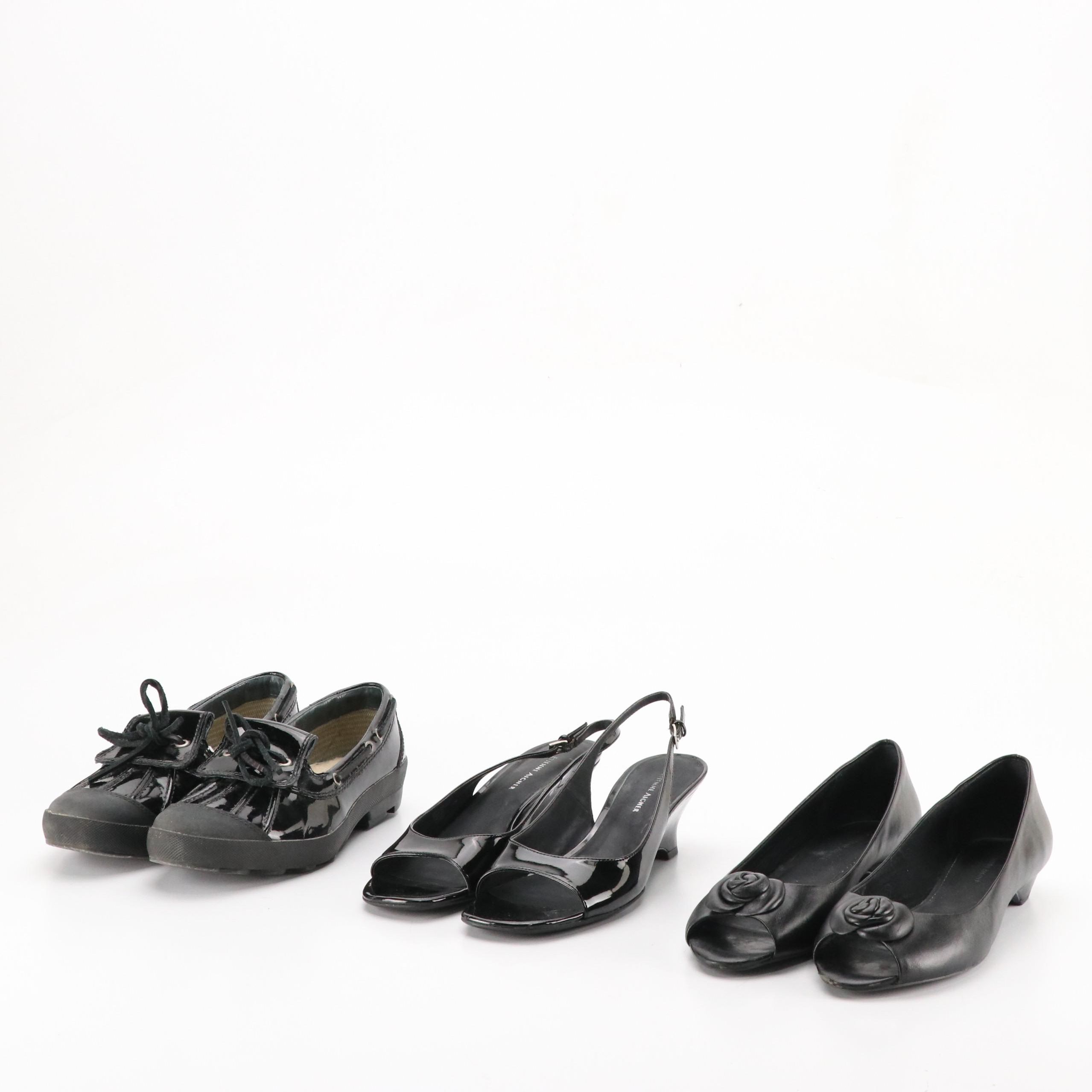 Eitenne Aigner Black Leather Open-Toed Wedges and Flats w/ Uggs Ashdale Loafers