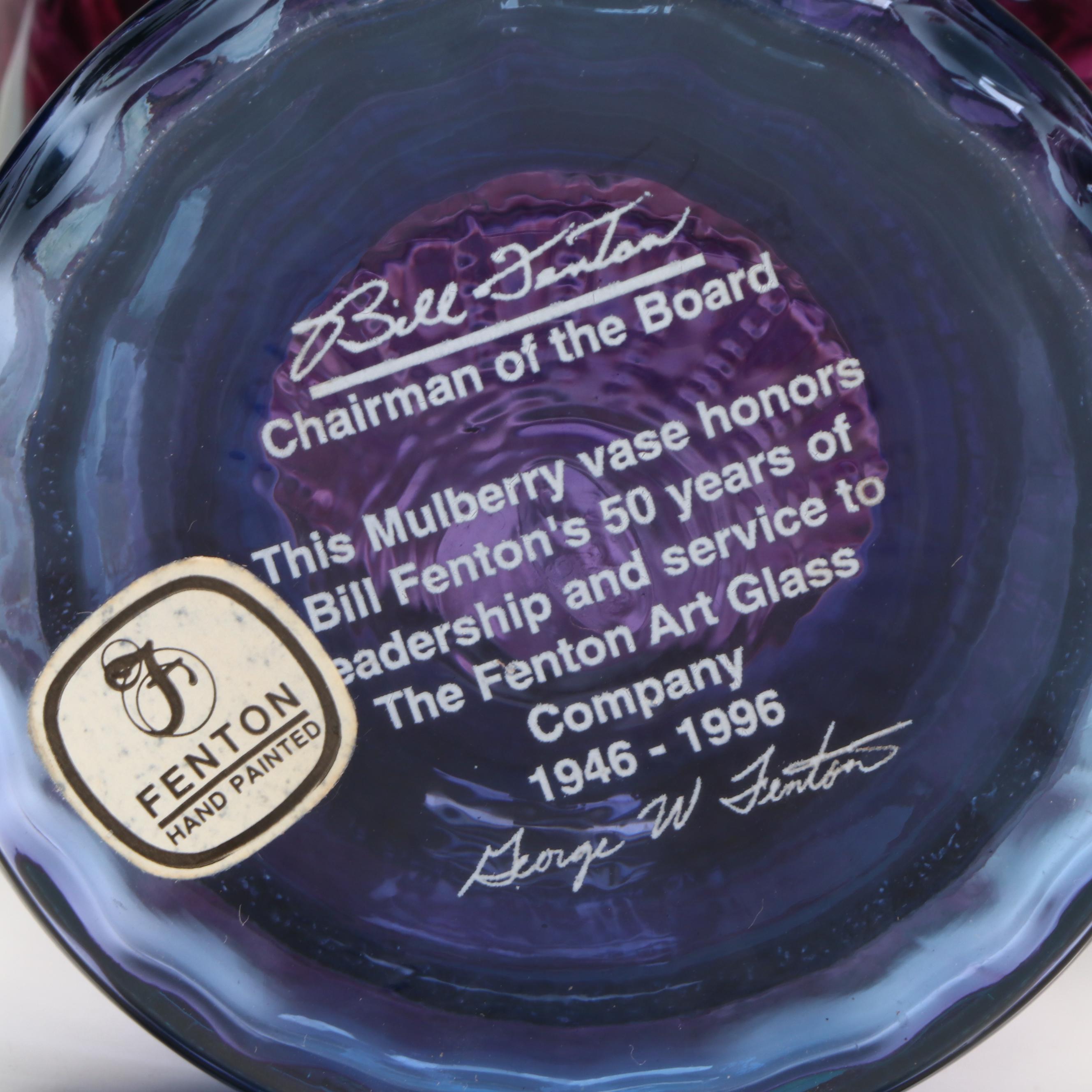 Fenton Hand-Painted Floral Mulberry Glass Vases with Booklet and VHS Tape