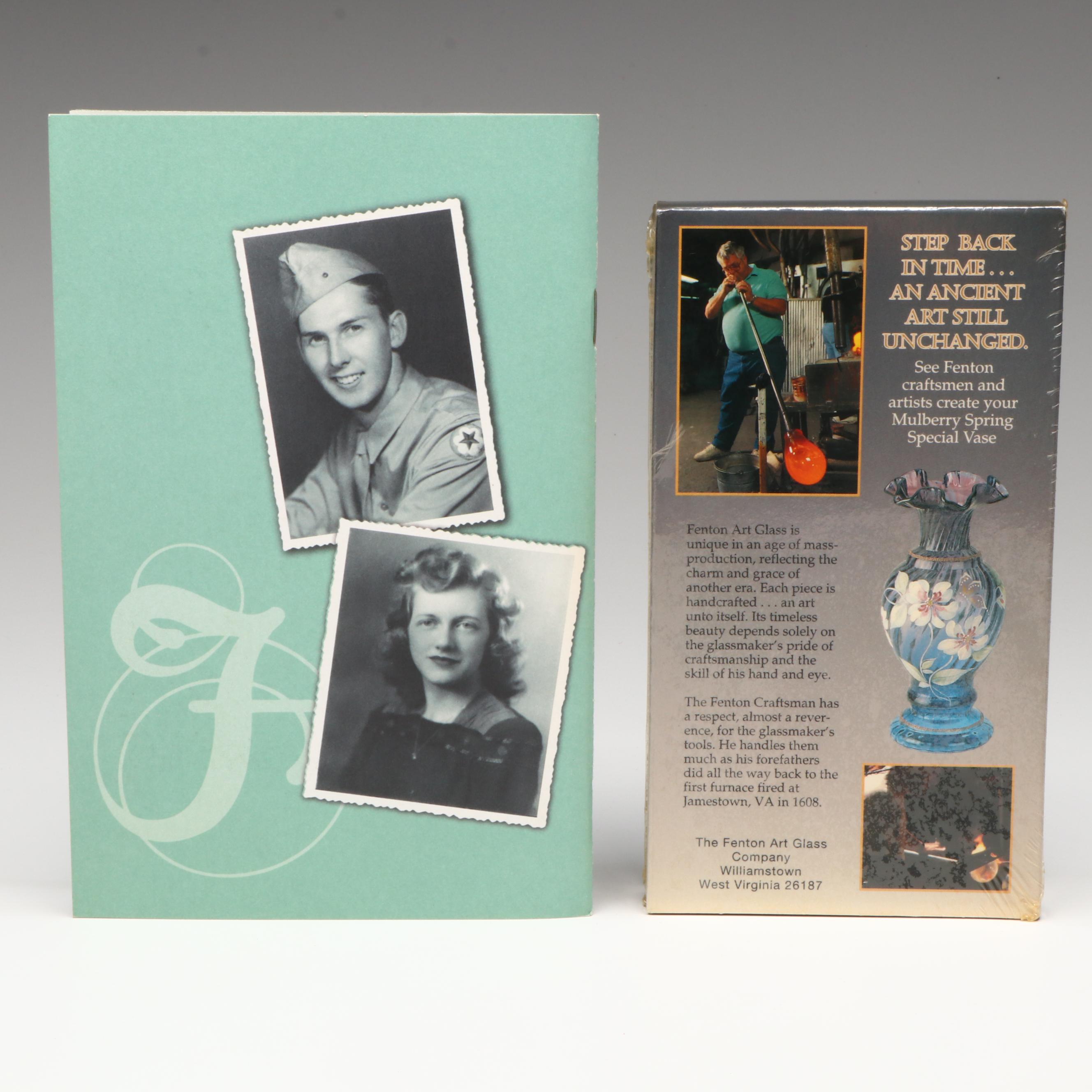 Fenton Hand-Painted Floral Mulberry Glass Vases with Booklet and VHS Tape