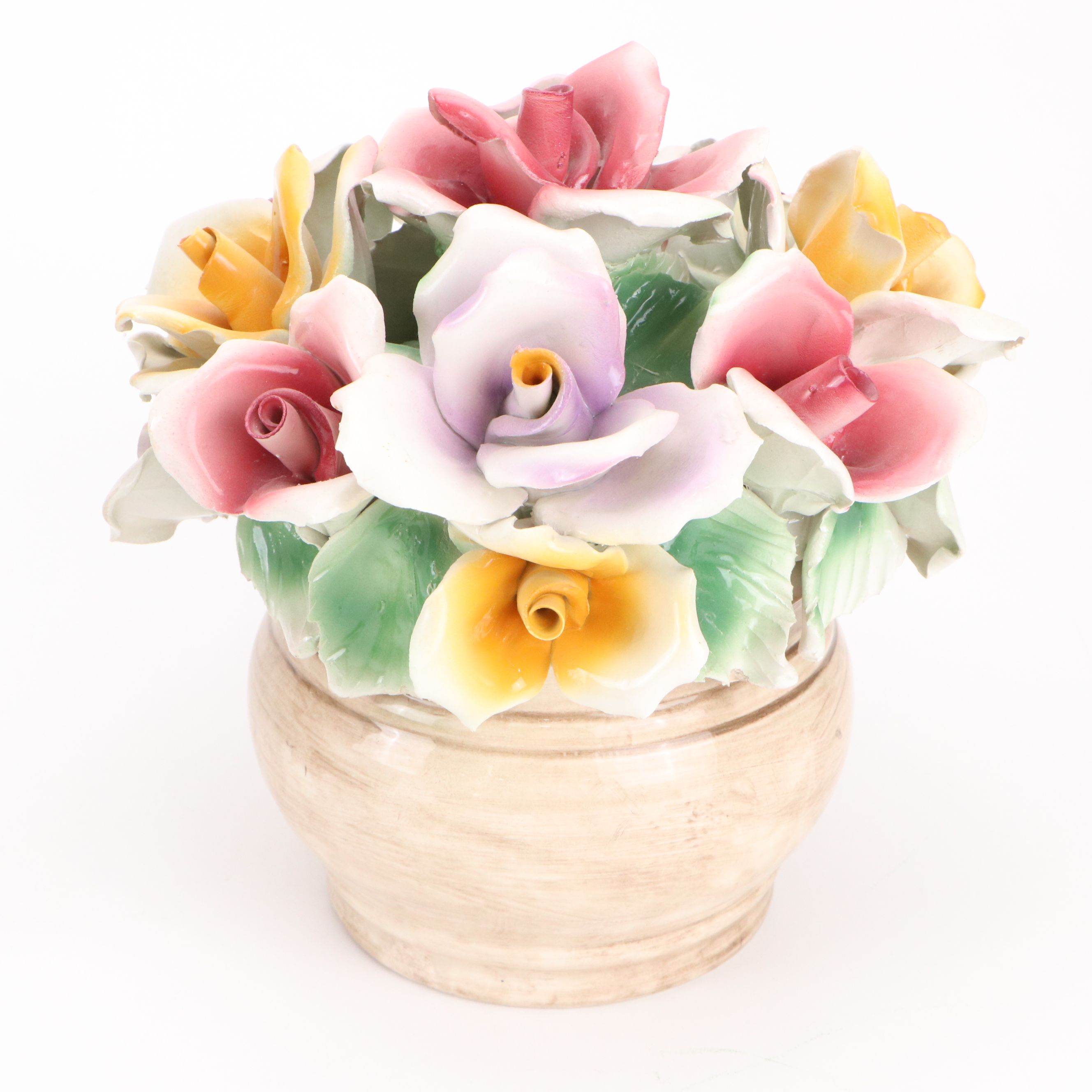 Capodimonte Porcelain Floral Arrangements & Vase