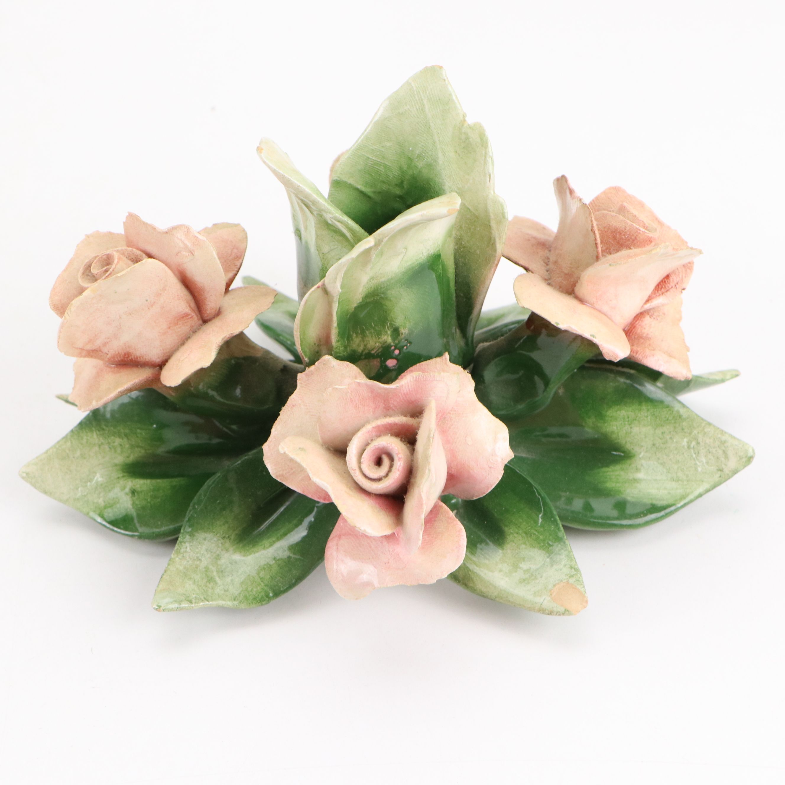 Capodimonte Porcelain Floral Arrangements & Vase