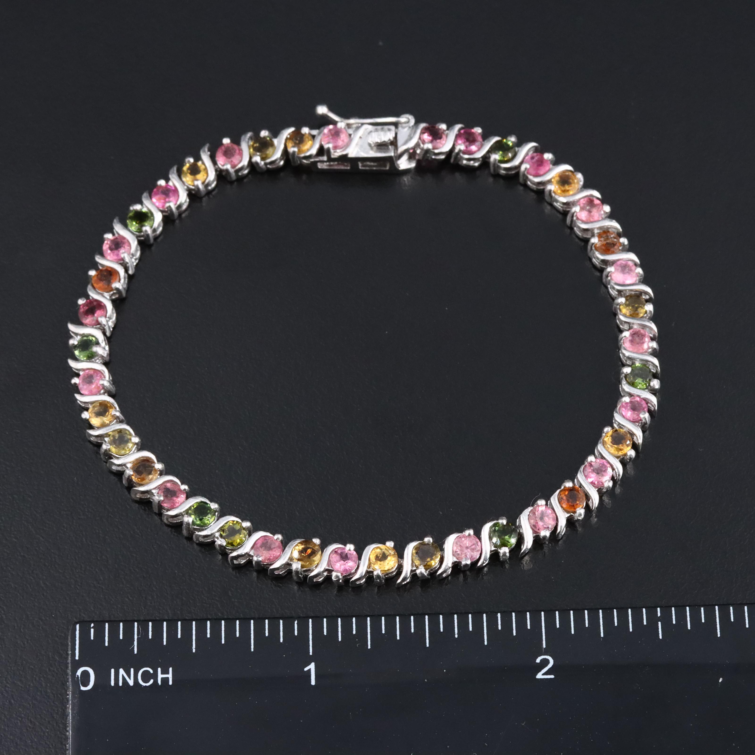 Sterling Tourmaline S-Link Bracelet and Pendant Necklace