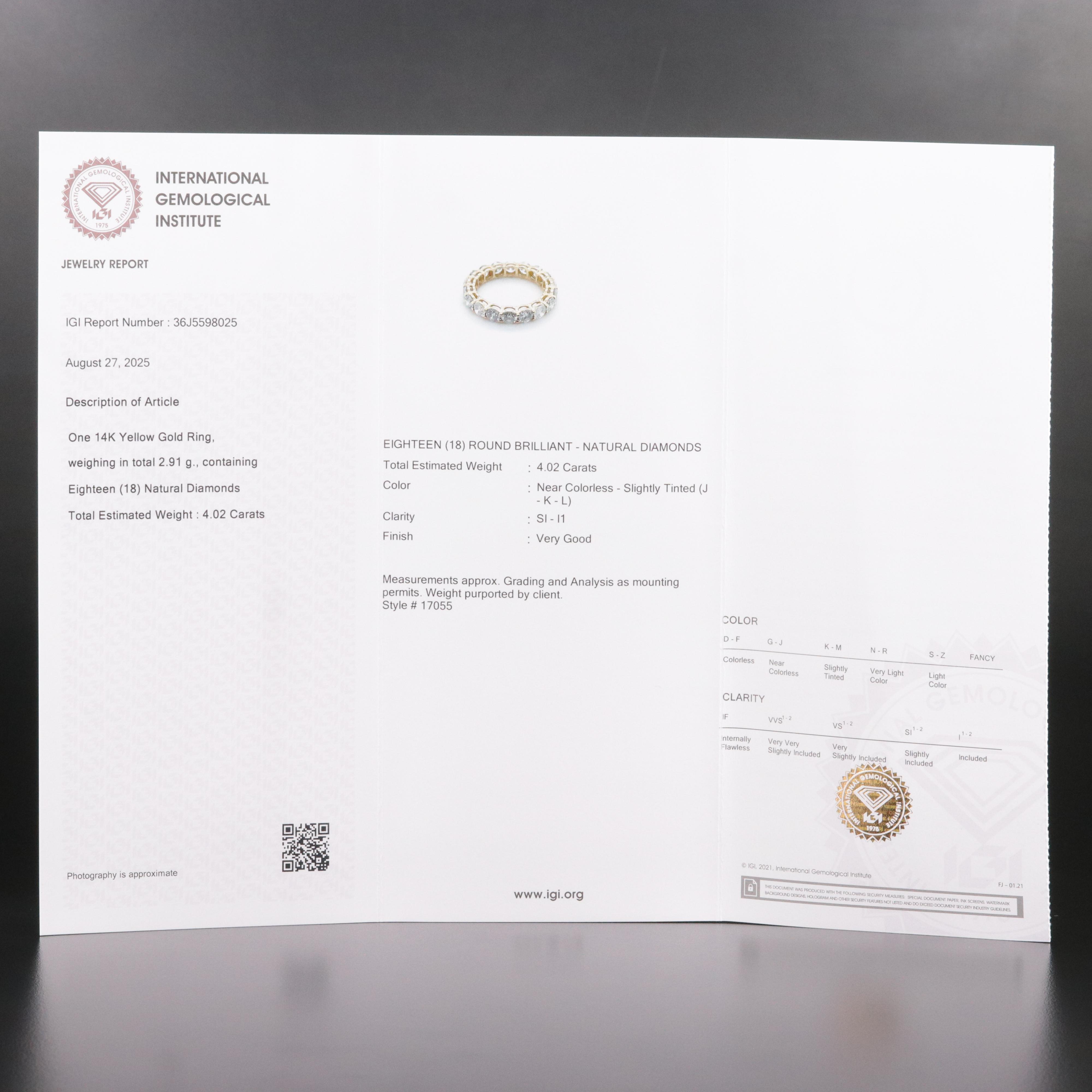 14K 4.02 CTW Diamond Eternity Band with IGI Jewelry Report