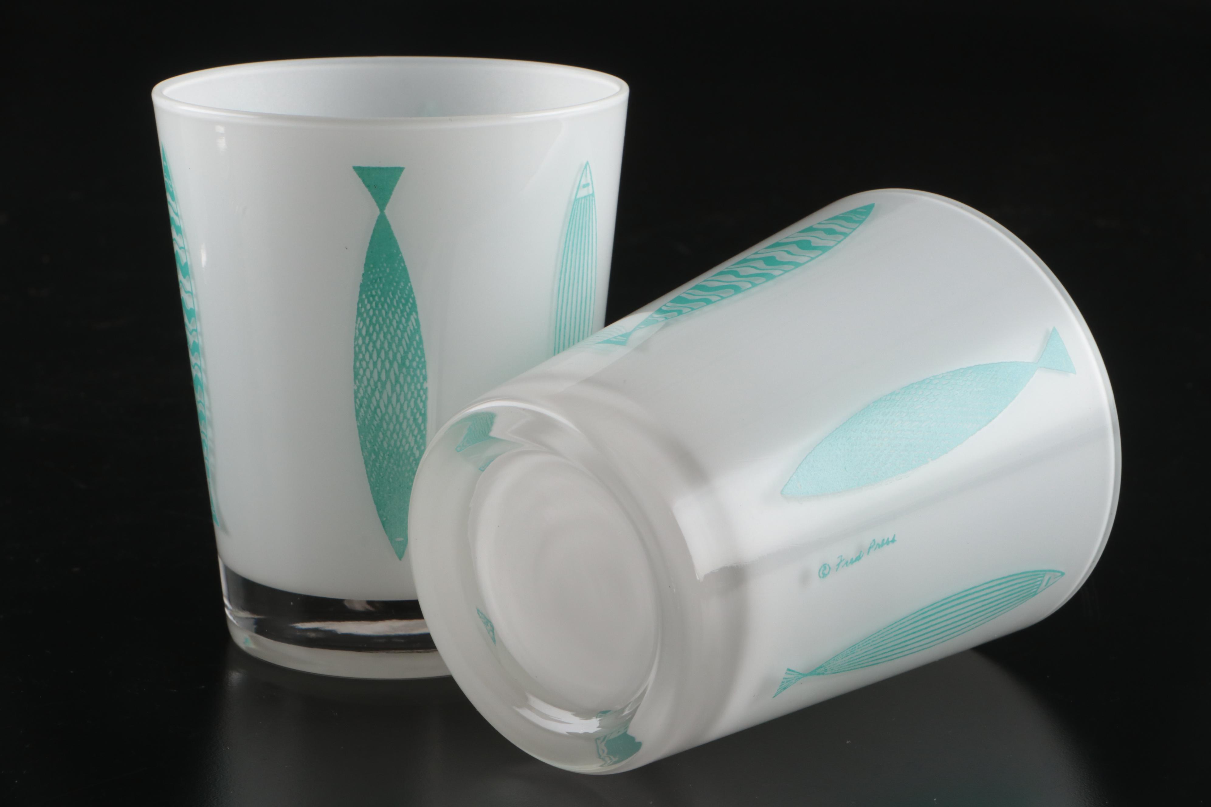 Mid Century Modern Fred Press Fish Glasses, 1950s–1960s