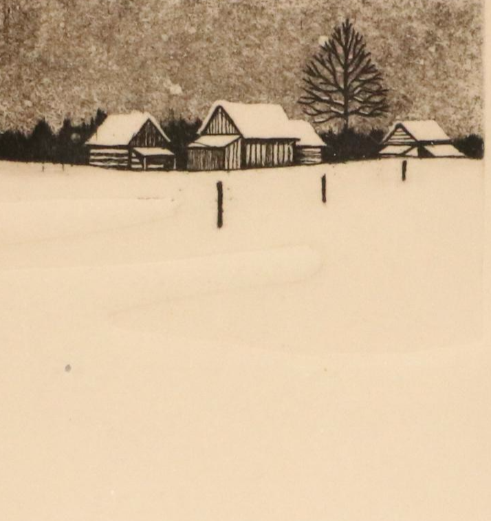 Winter Rural Landscape Embossed Etching "Of Winter's Past," 1976