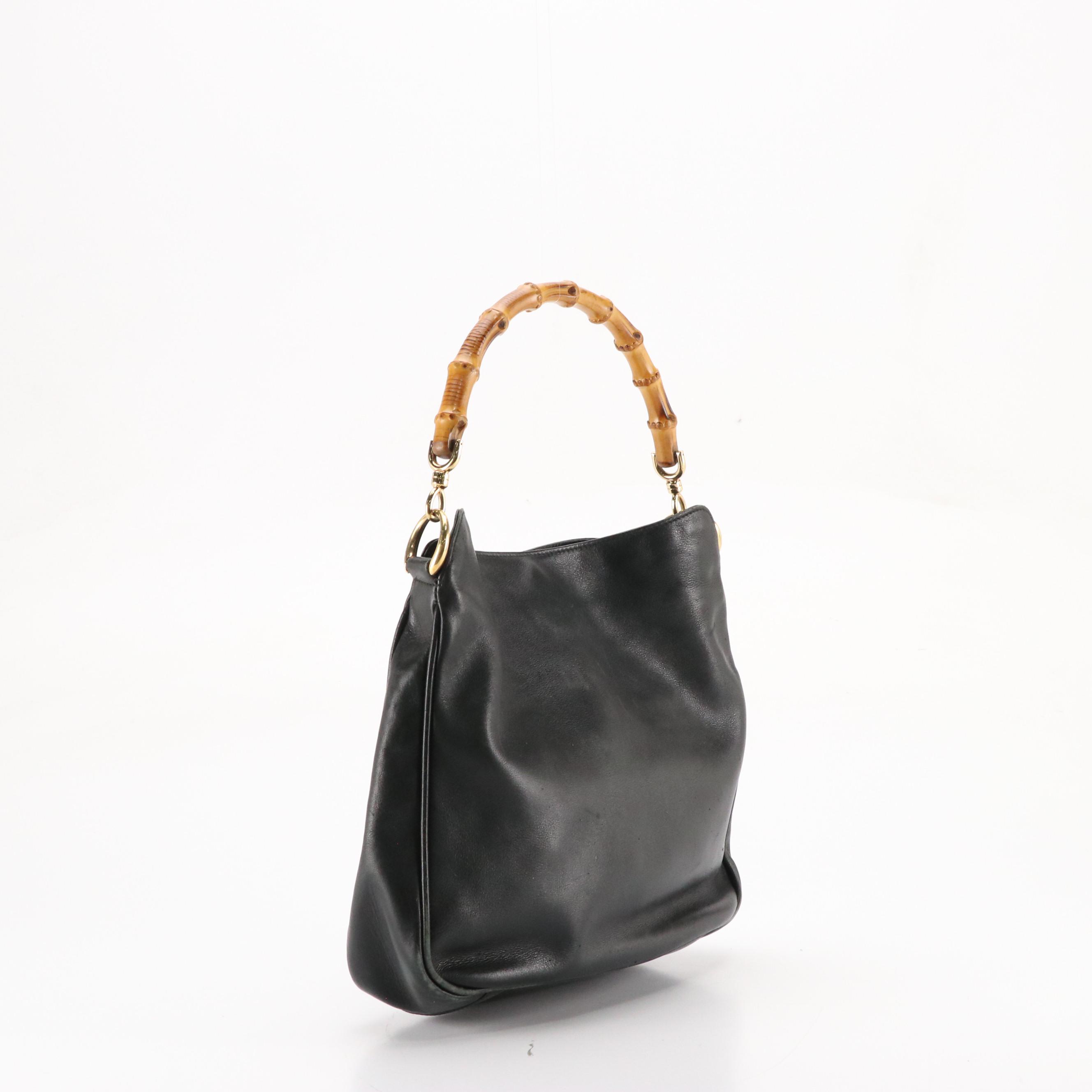 Gucci Bamboo Handle Two Way Tote in Black Leather