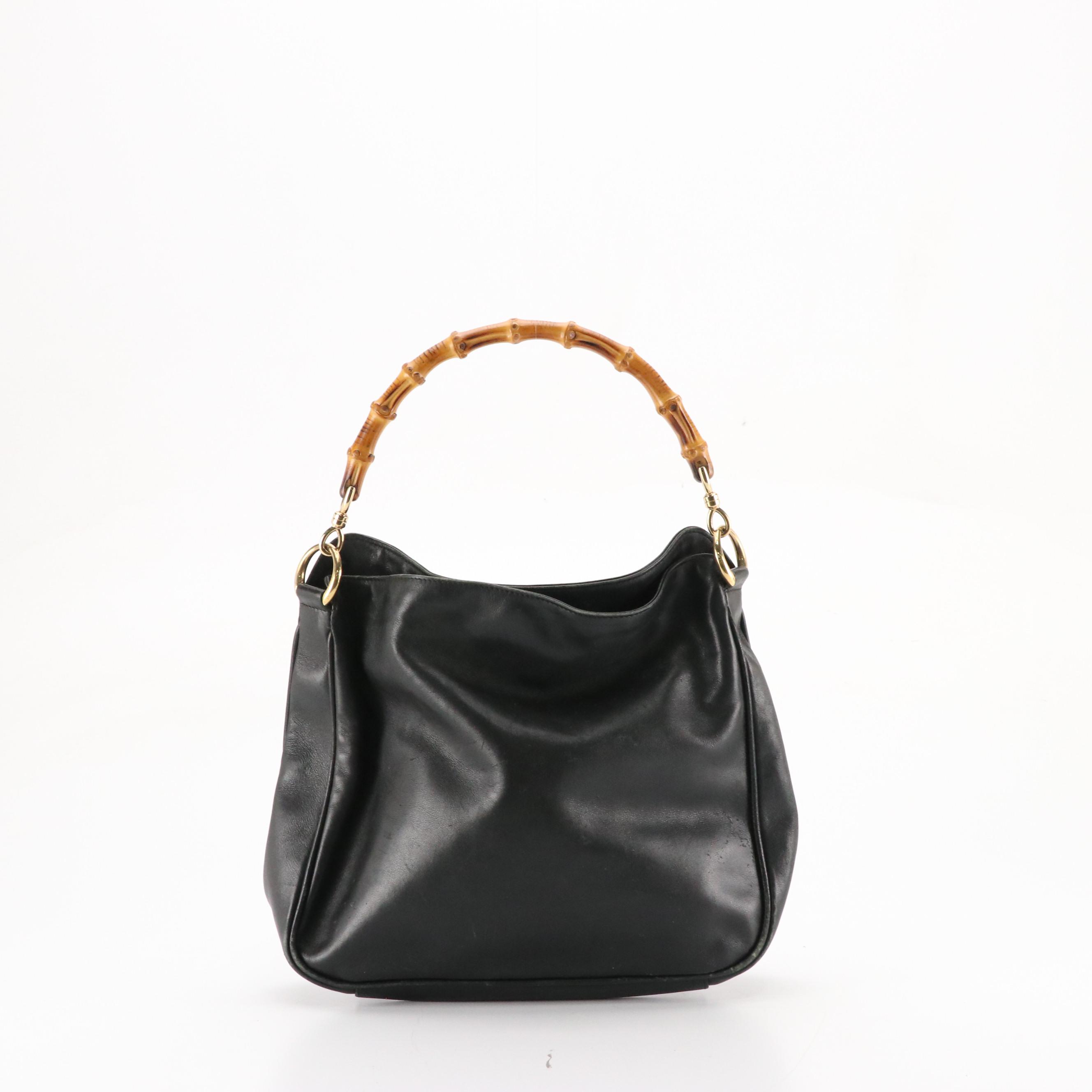 Gucci Bamboo Handle Two Way Tote in Black Leather