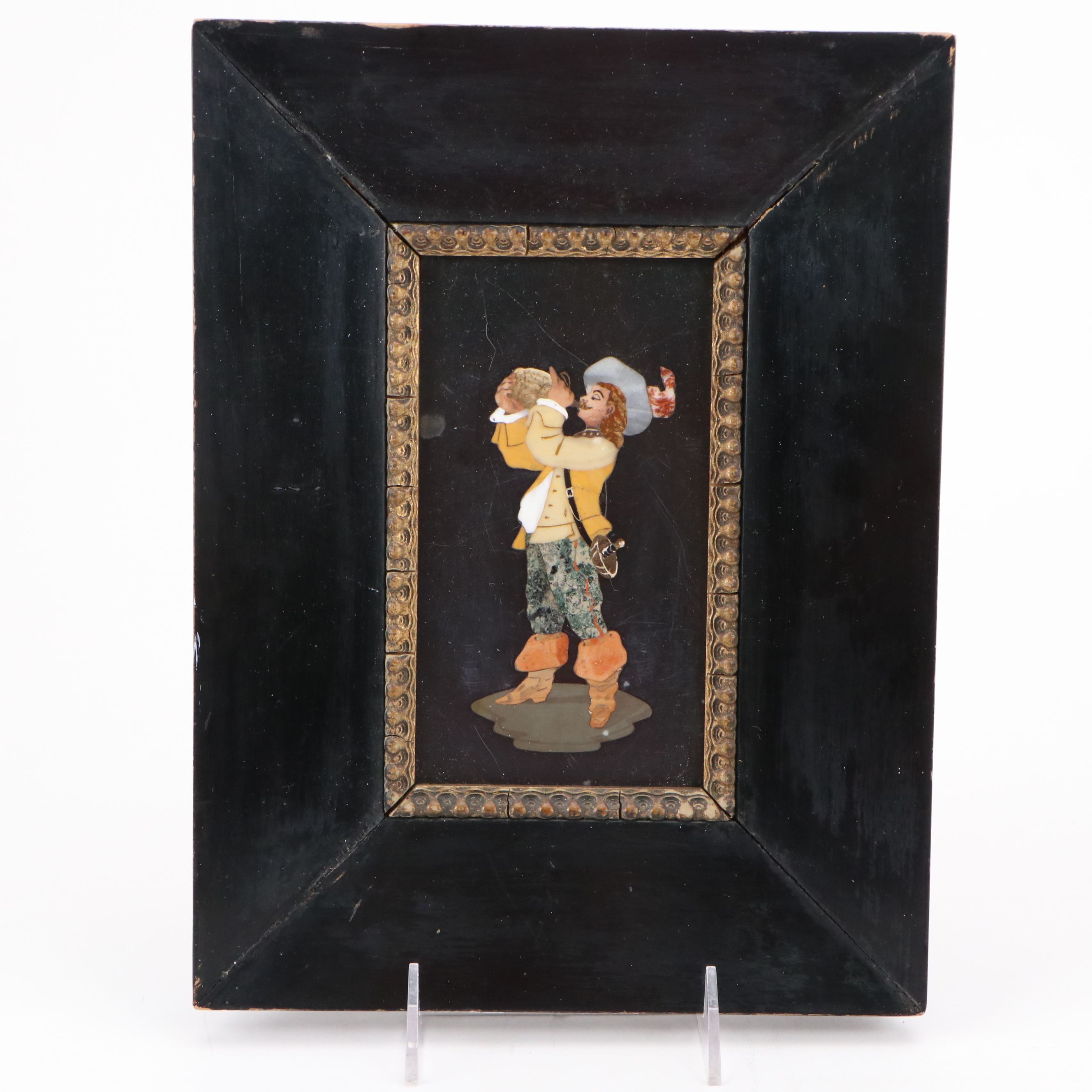 Italian Pietra Dura Figural Stone Mosaics in Gilt Wood Frames