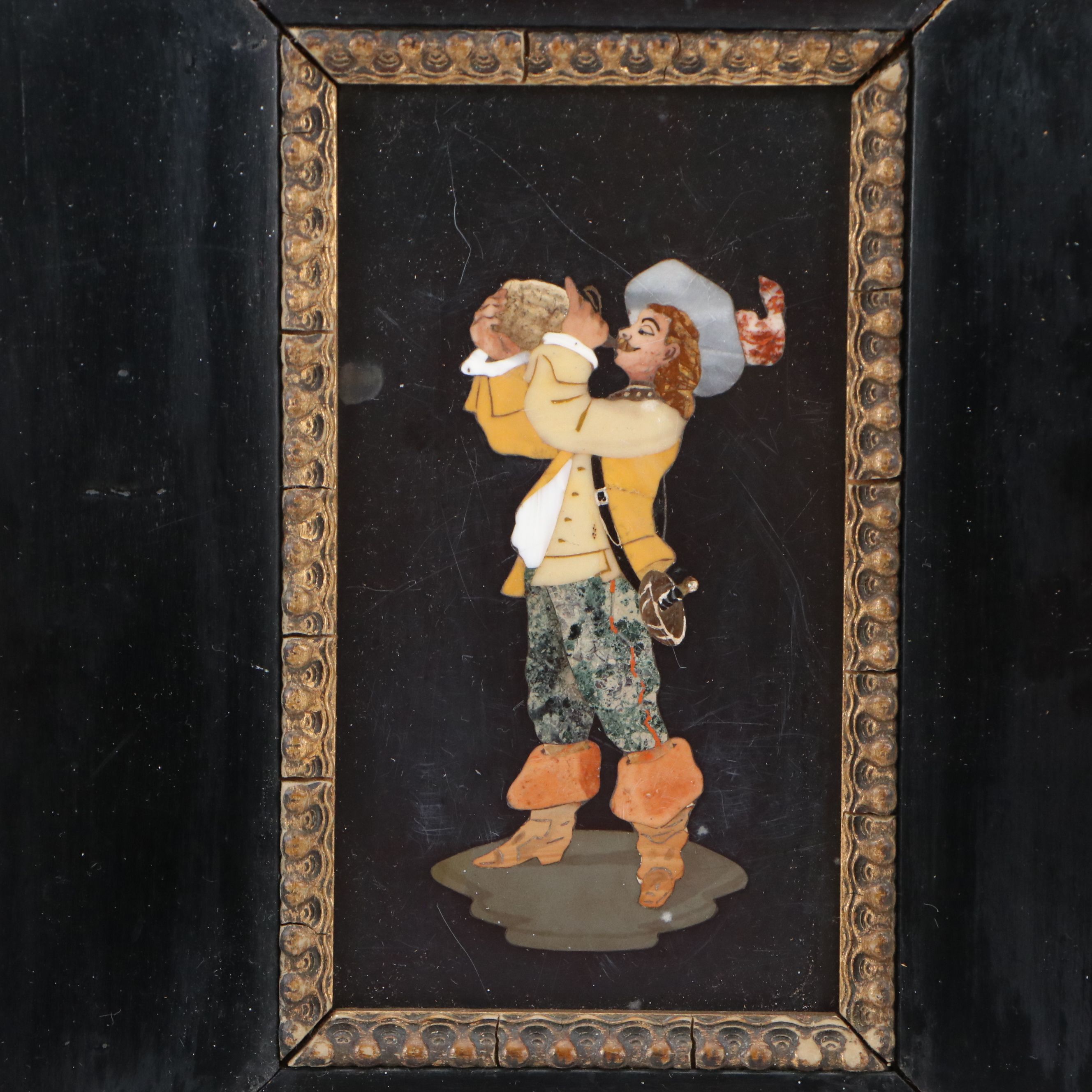 Italian Pietra Dura Figural Stone Mosaics in Gilt Wood Frames