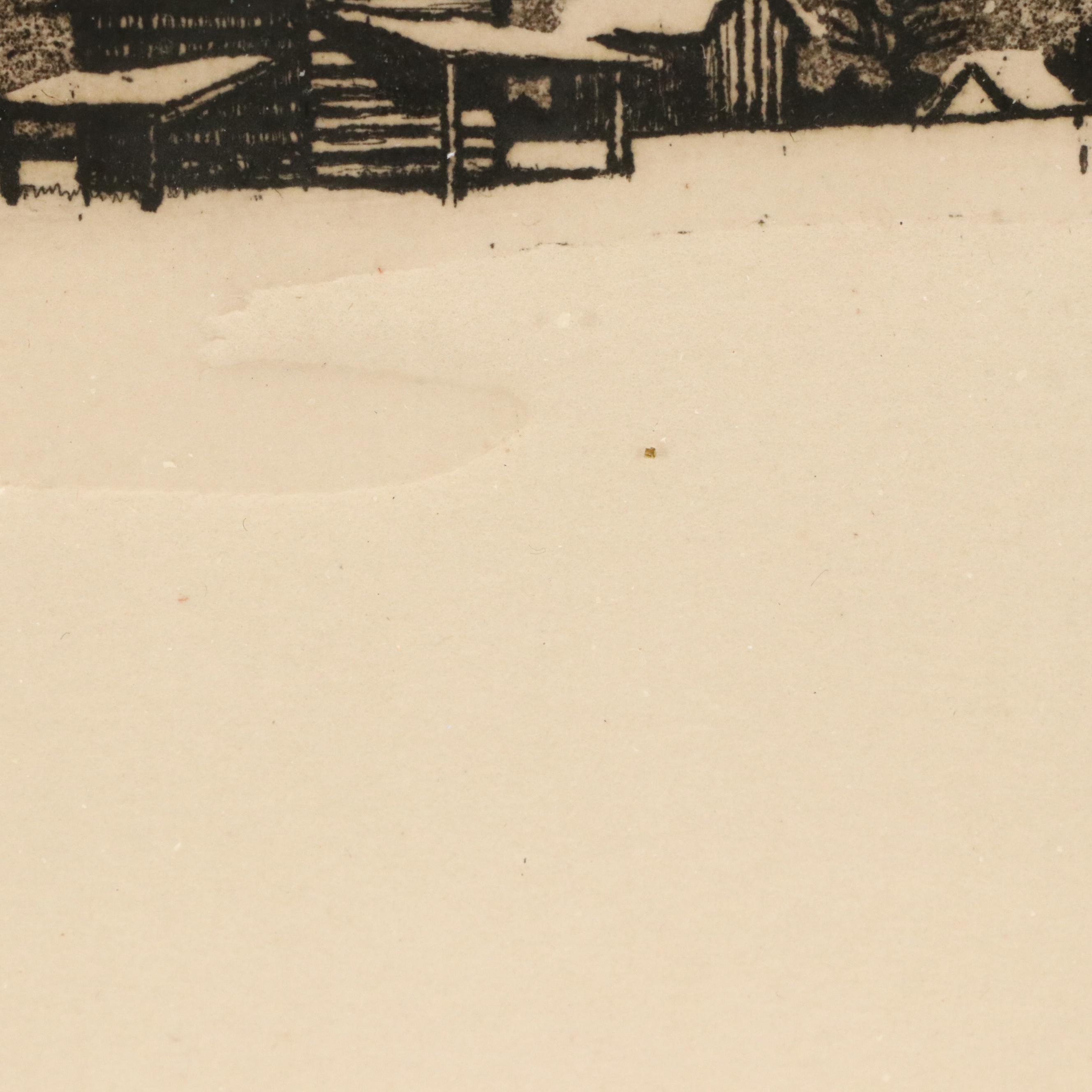 Winter Rural Landscape Embossed Etching "One Winter's Night," 1976