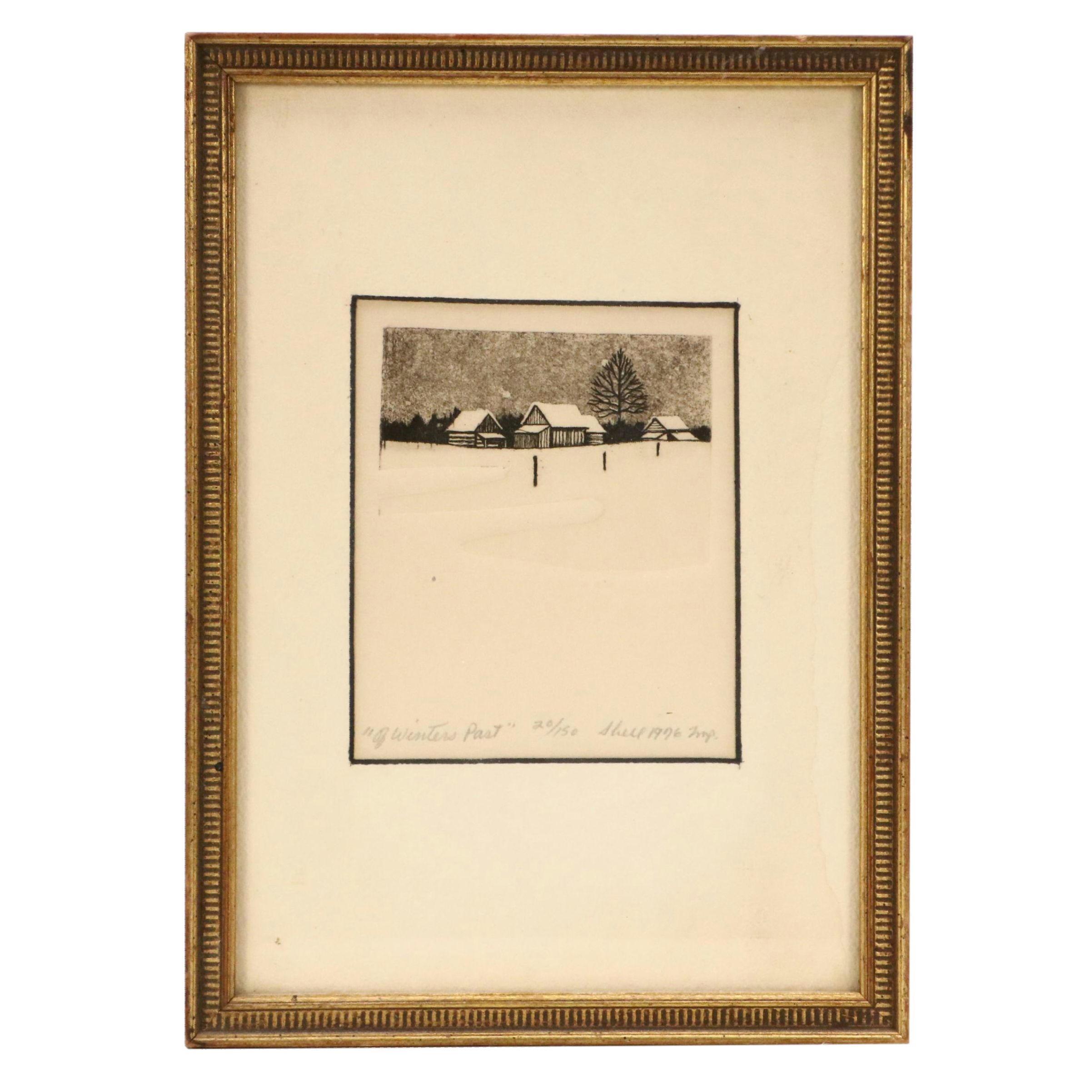 Winter Rural Landscape Embossed Etching "Of Winter's Past," 1976