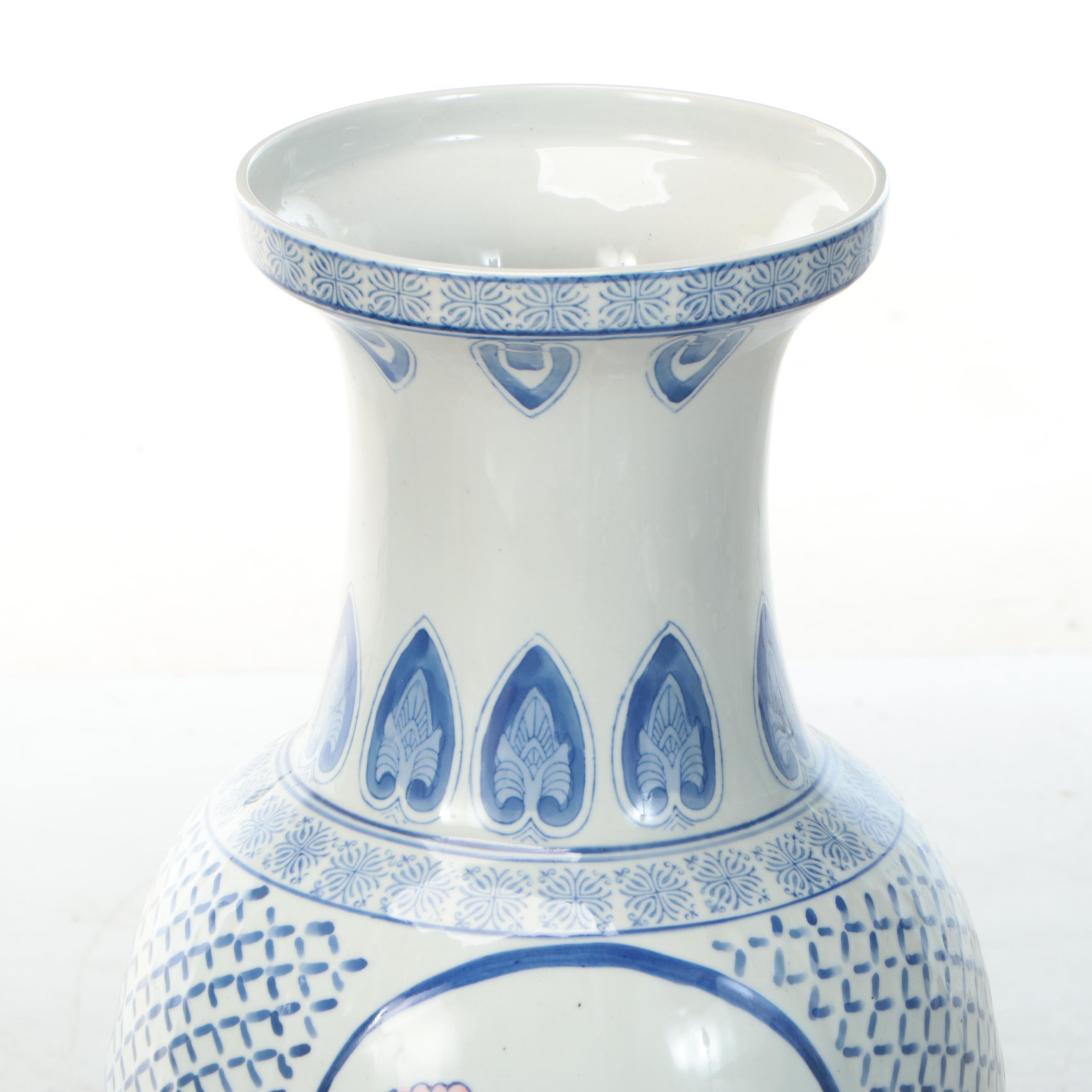 Chinese Famille Rose Porcelain Planter and Vase with Blue Porcelain Vase