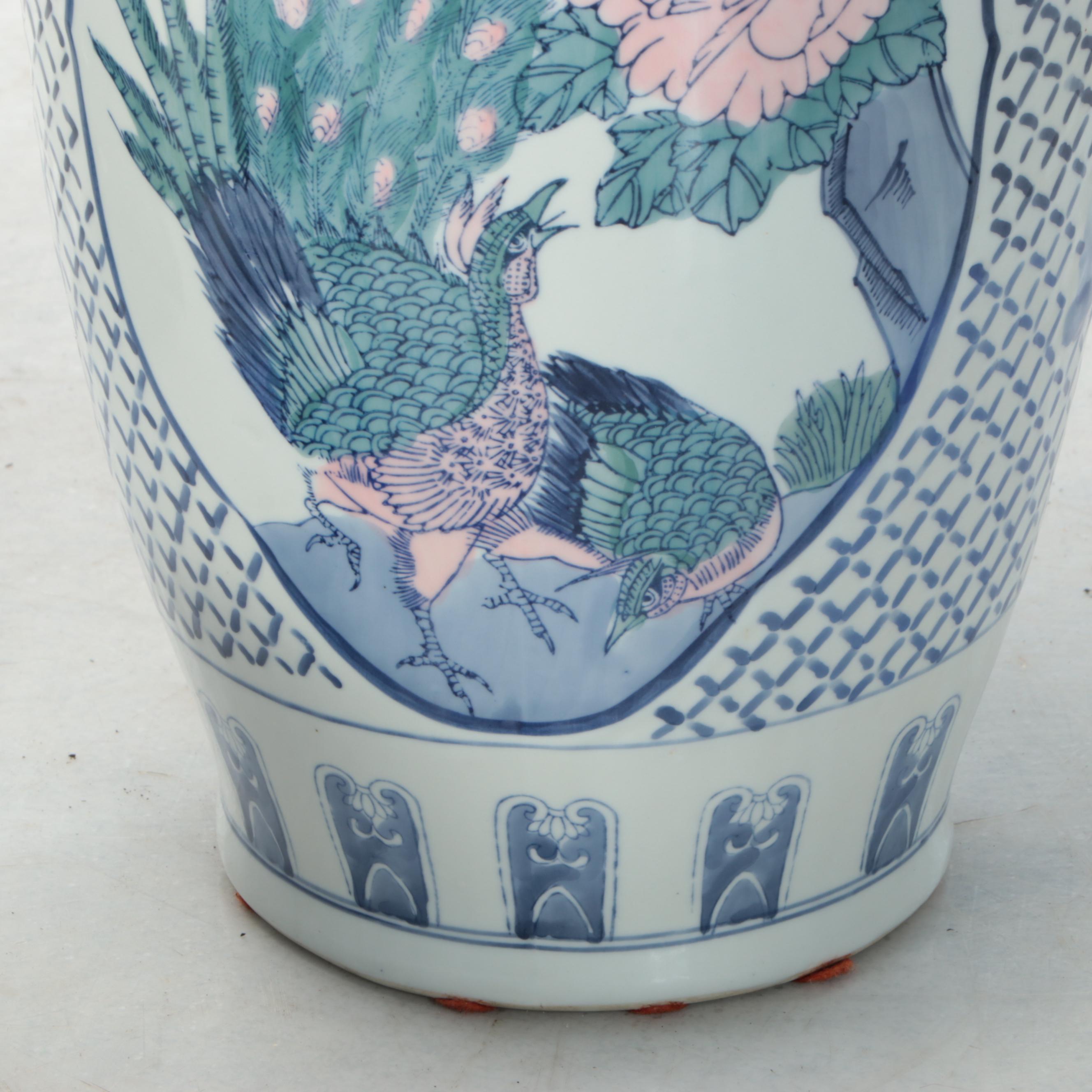 Chinese Famille Rose Porcelain Planter and Vase with Blue Porcelain Vase