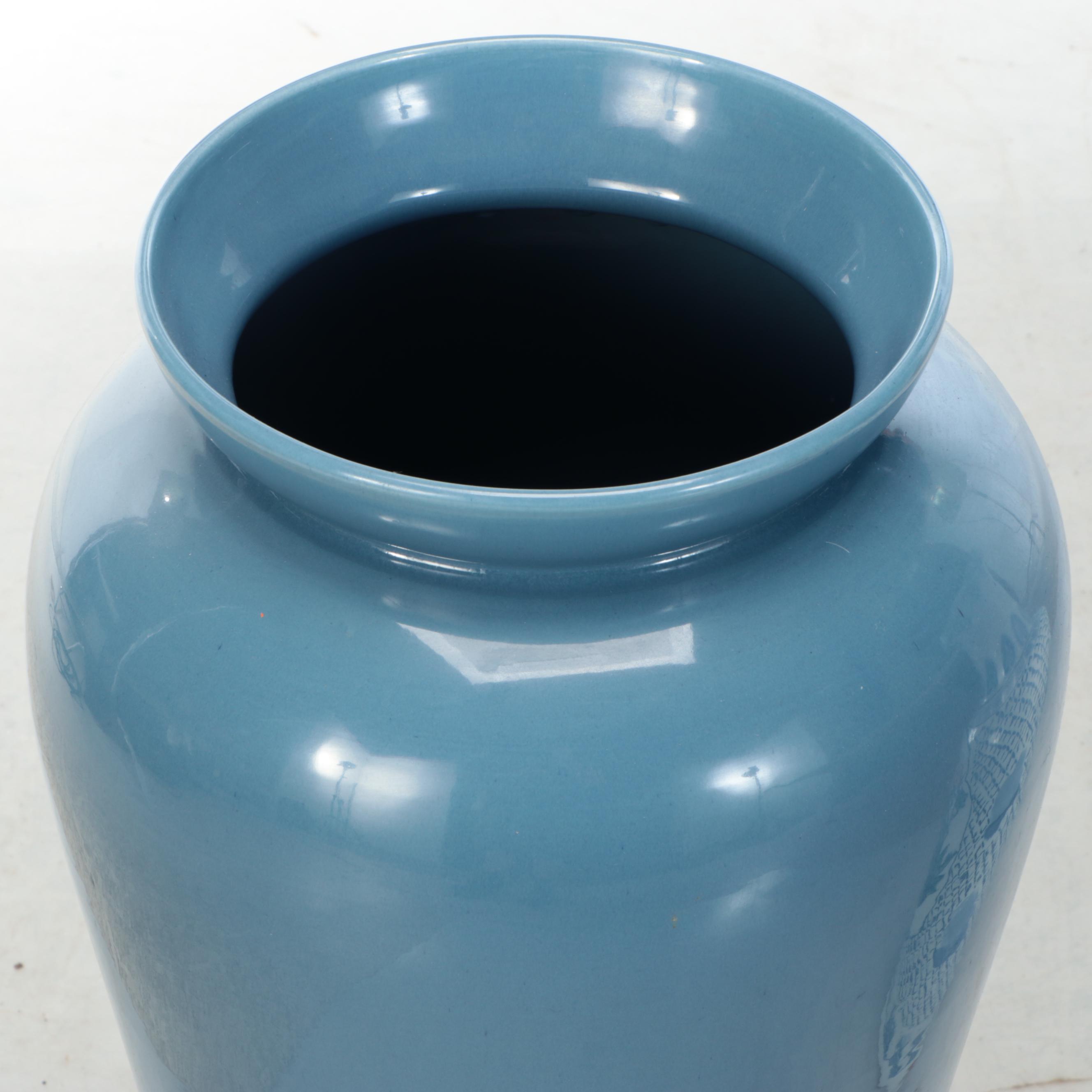 Chinese Famille Rose Porcelain Planter and Vase with Blue Porcelain Vase