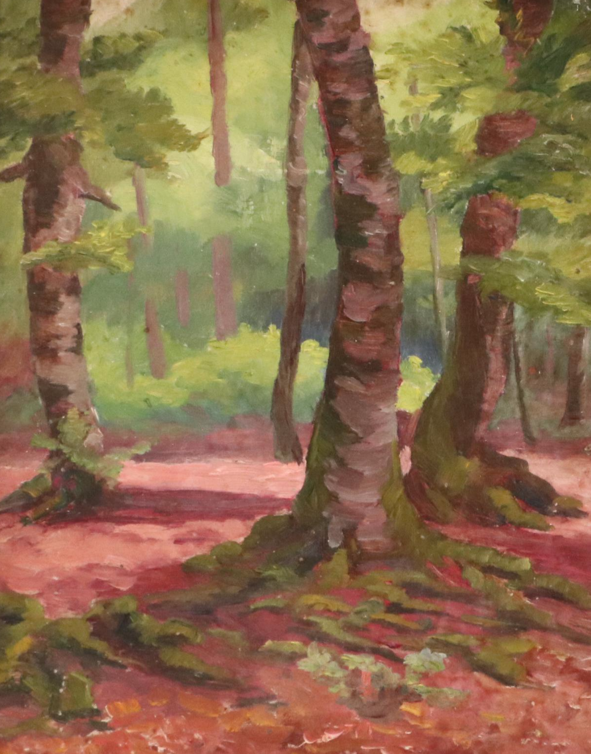 Attributed to Jeanne Reimbolte Wooded Landscape Oil Painting, Early 20th Century