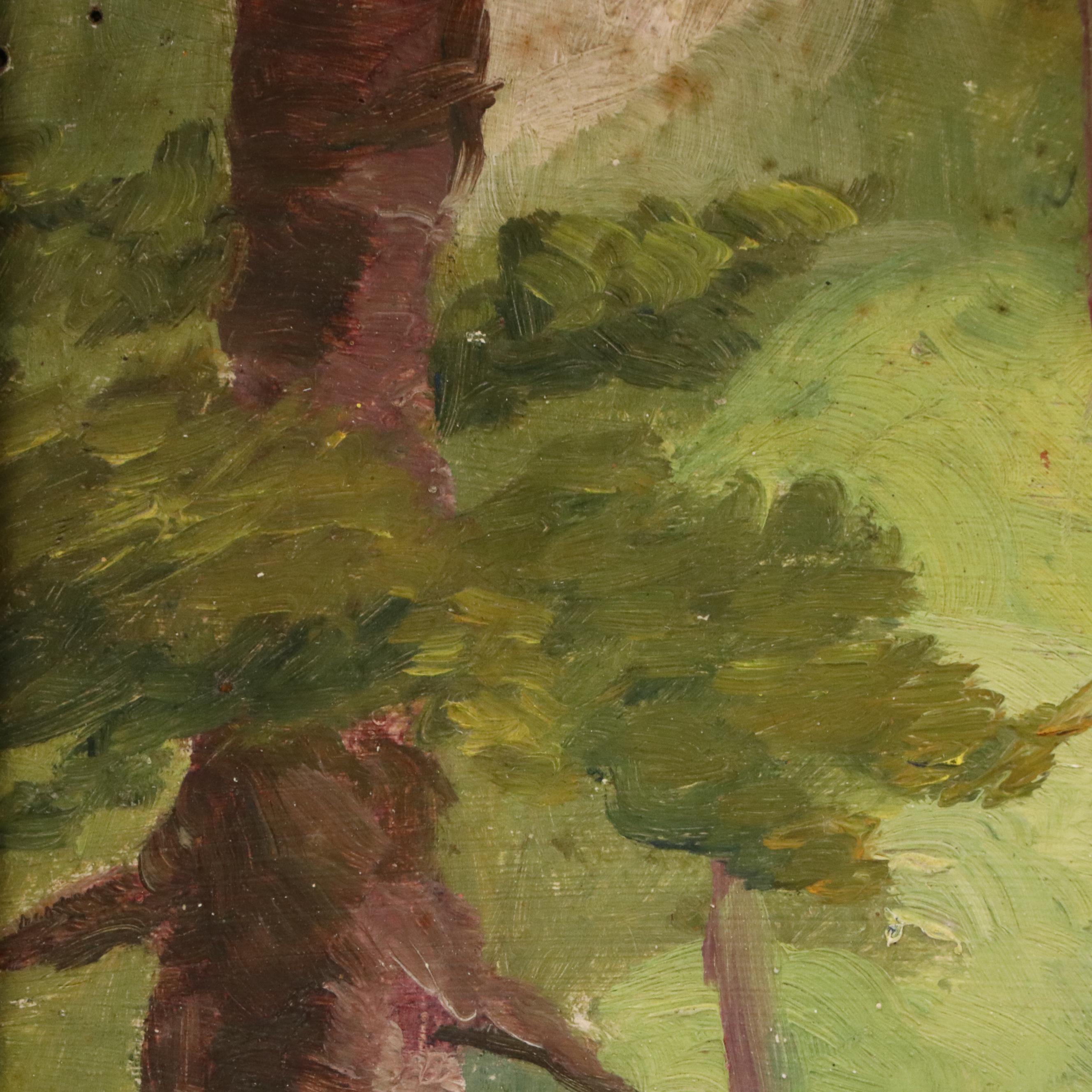 Attributed to Jeanne Reimbolte Wooded Landscape Oil Painting, Early 20th Century