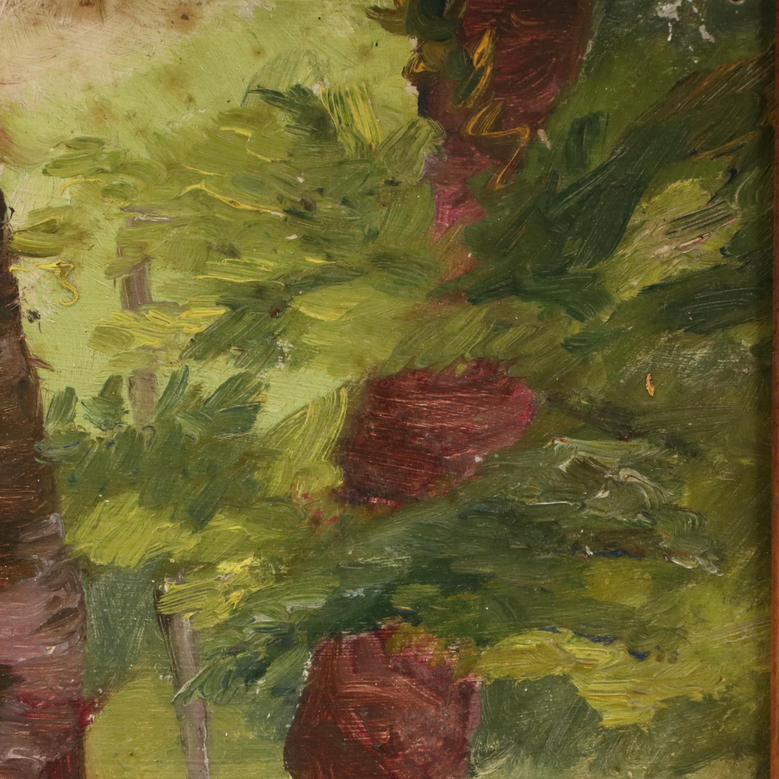 Attributed to Jeanne Reimbolte Wooded Landscape Oil Painting, Early 20th Century