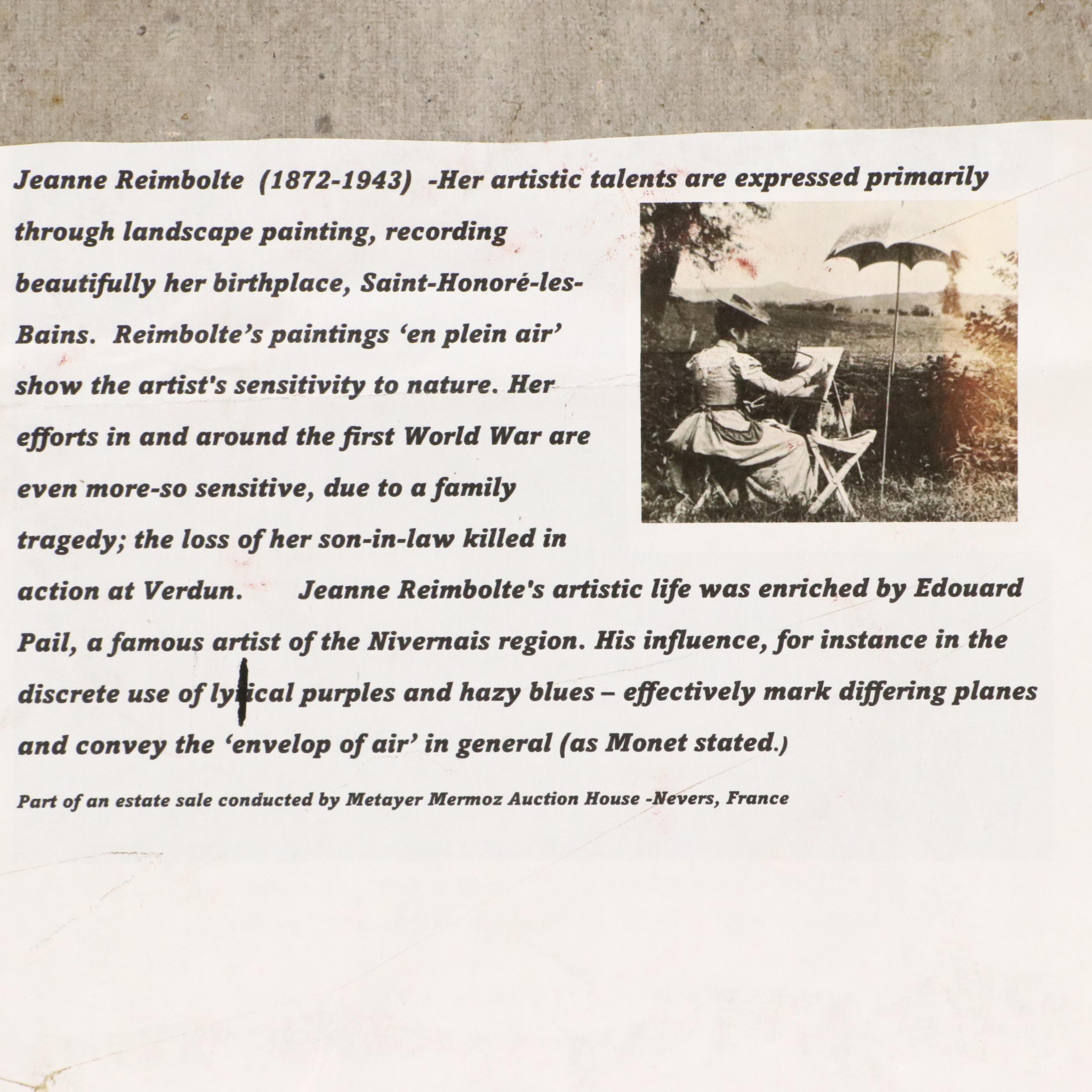 Attributed to Jeanne Reimbolte Wooded Landscape Oil Painting, Early 20th Century