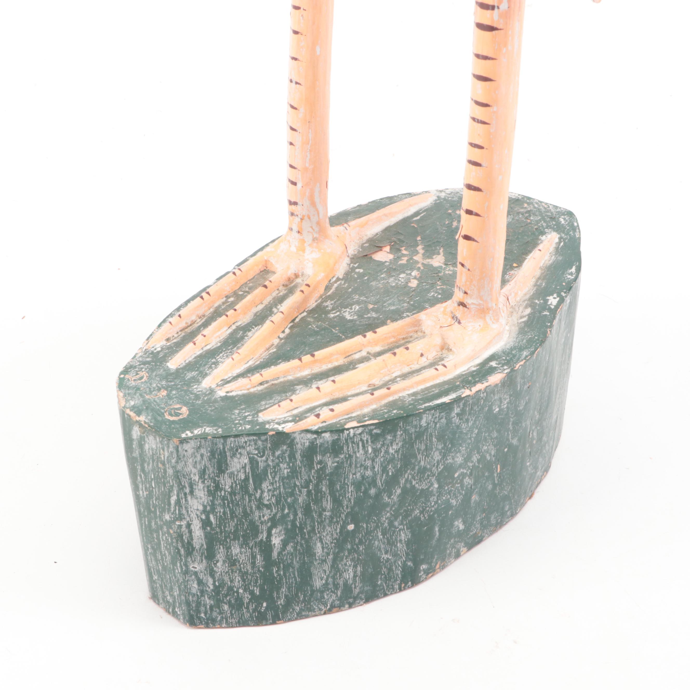Folk Art Hand-Painted Carved Wooden Crane