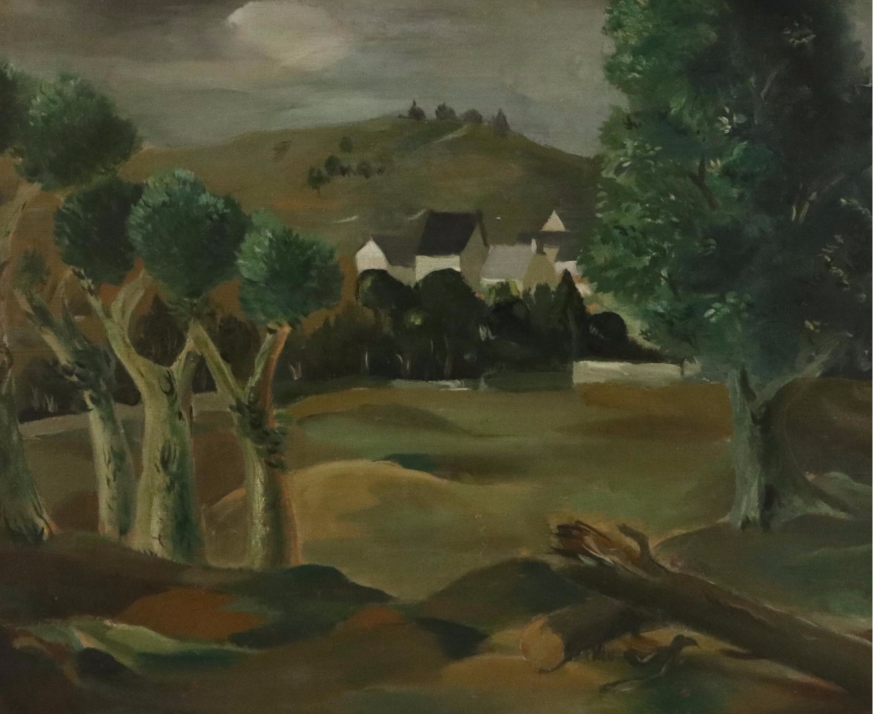 Modernist Countryside Landscape Oil Painting, Mid-20th Century