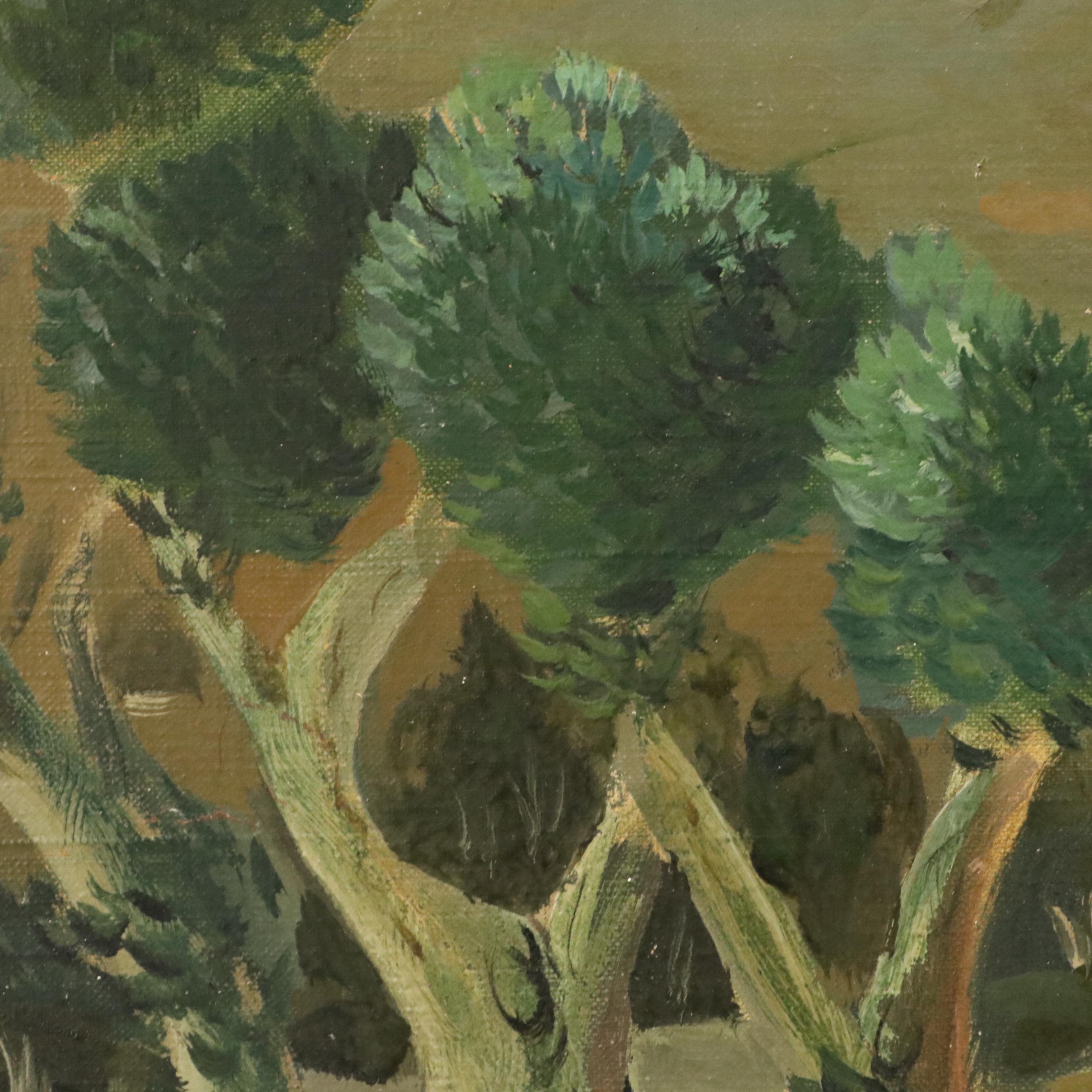 Modernist Countryside Landscape Oil Painting, Mid-20th Century