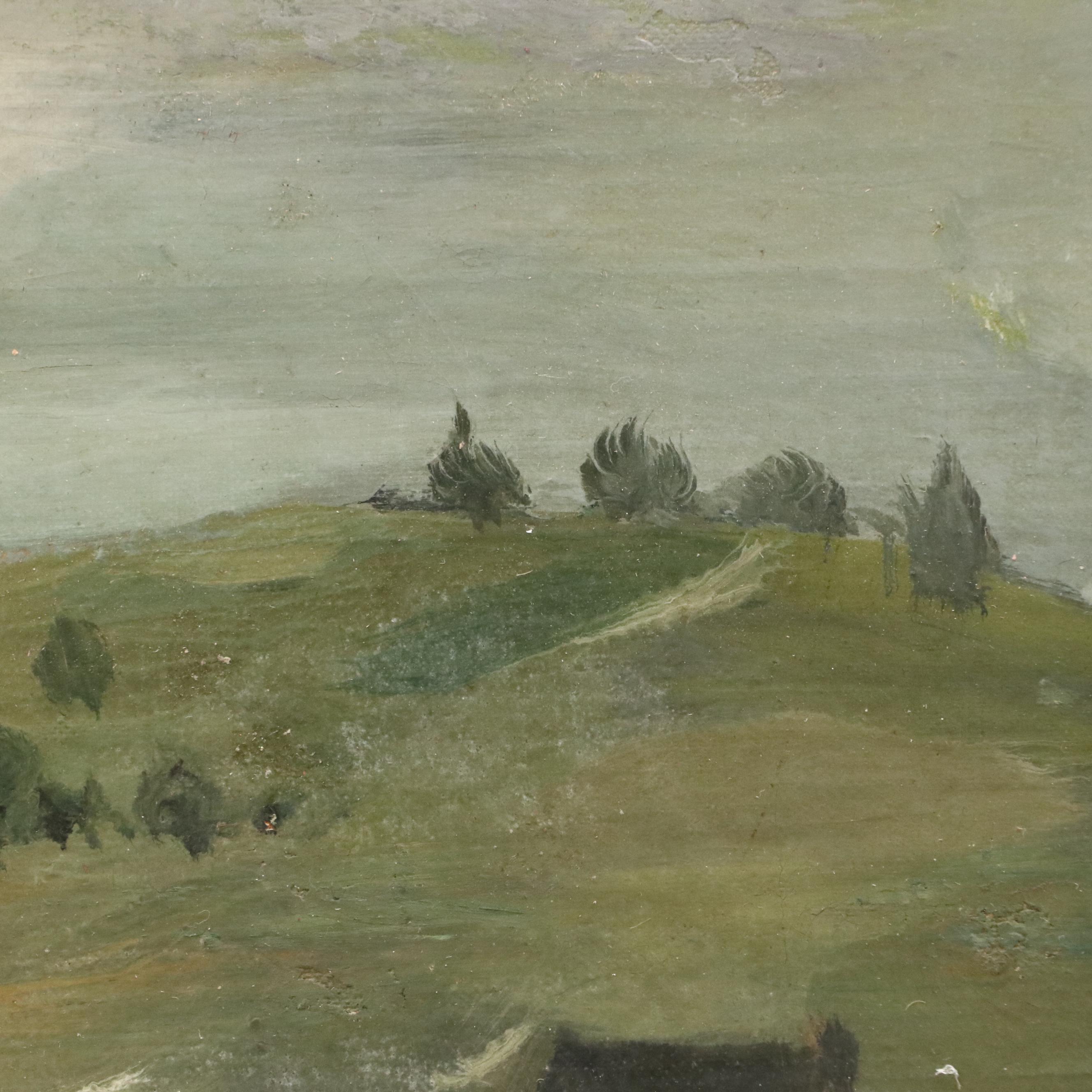 Modernist Countryside Landscape Oil Painting, Mid-20th Century