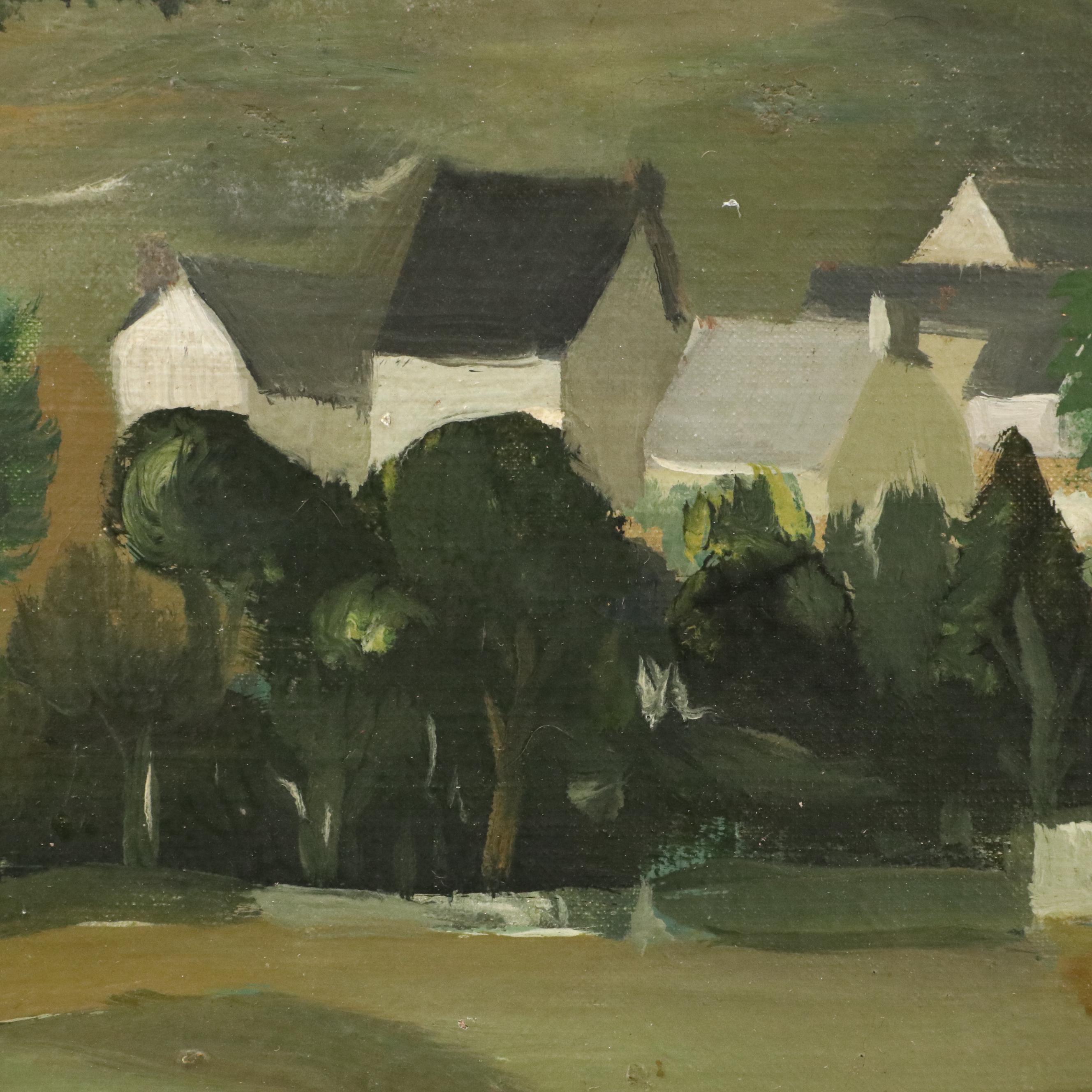 Modernist Countryside Landscape Oil Painting, Mid-20th Century