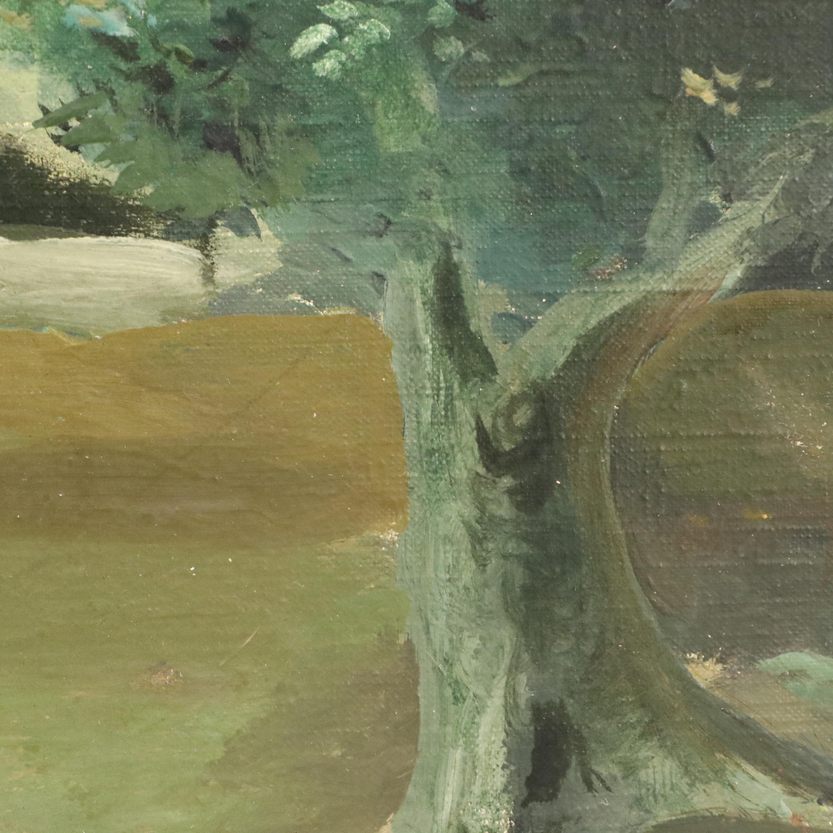 Modernist Countryside Landscape Oil Painting, Mid-20th Century