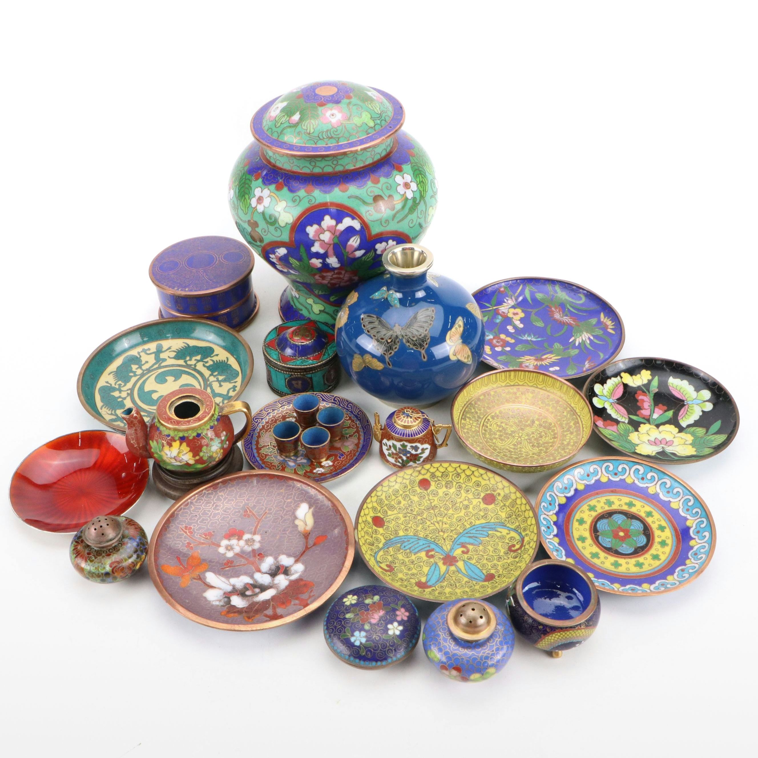 Andersen Paillonné Enamel on Sterling Plate, Cloisonné Vessels, Shakers and More