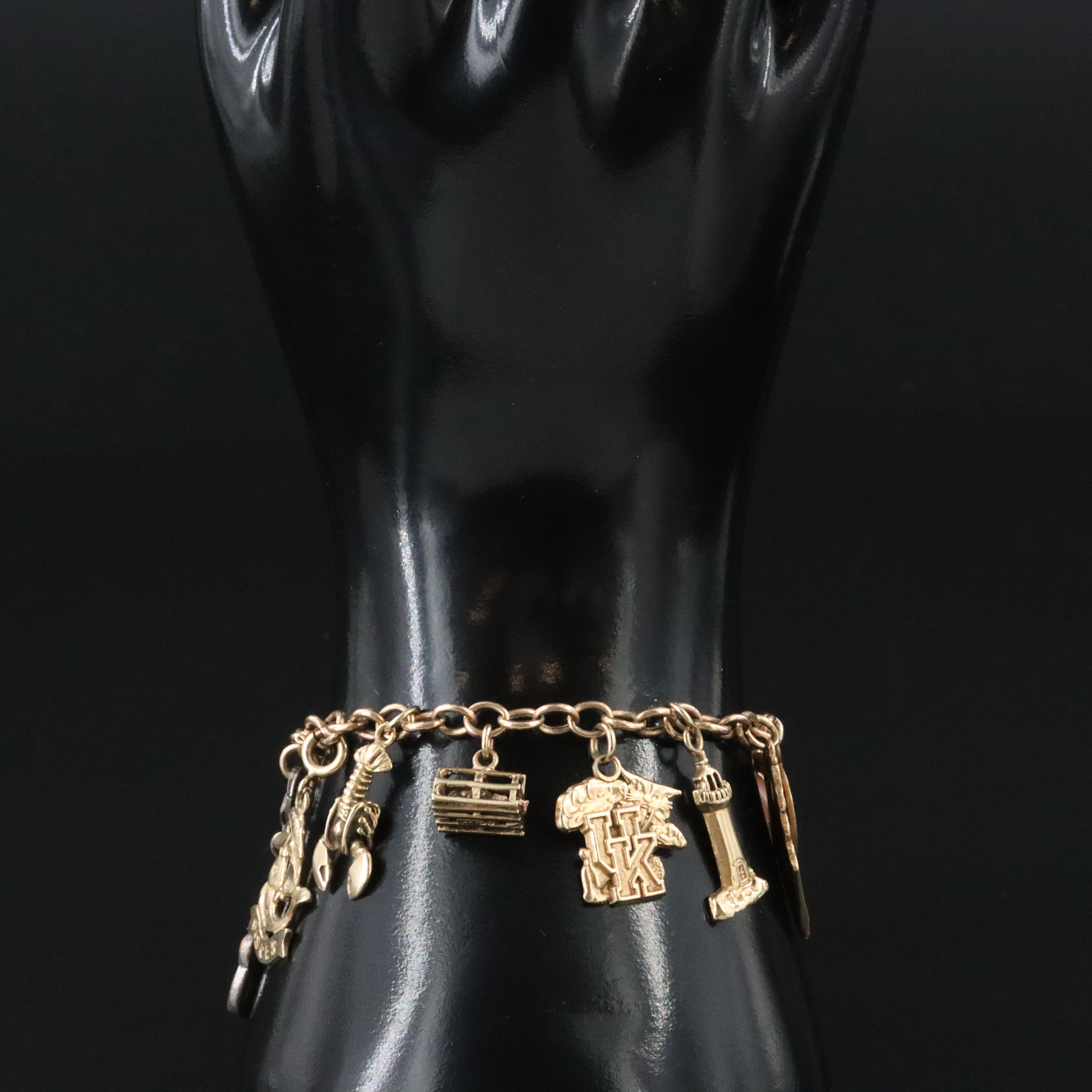 Vintage 10K Charm Bracelet Including 14K and Gold-Filled
