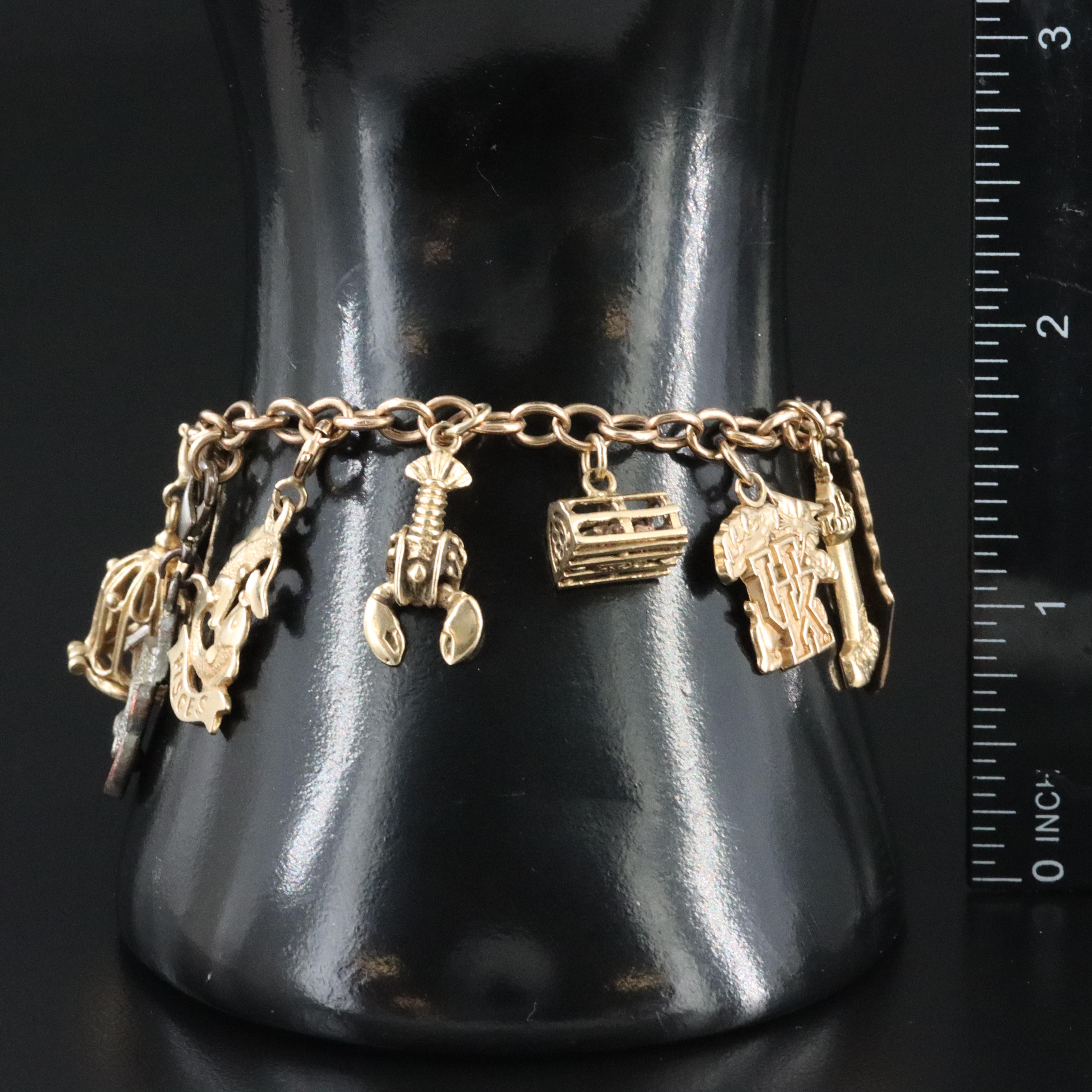 Vintage 10K Charm Bracelet Including 14K and Gold-Filled