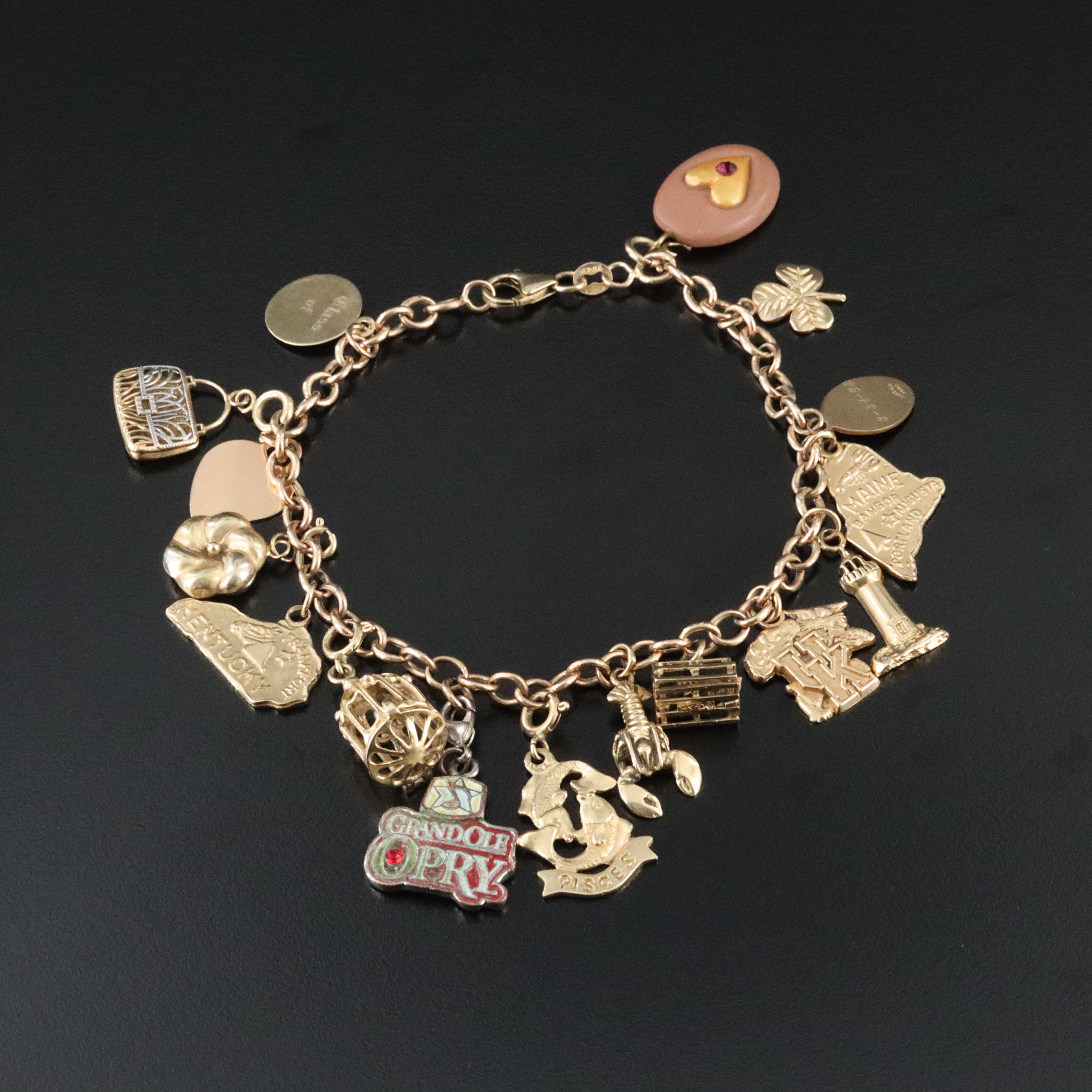 Vintage 10K Charm Bracelet Including 14K and Gold-Filled