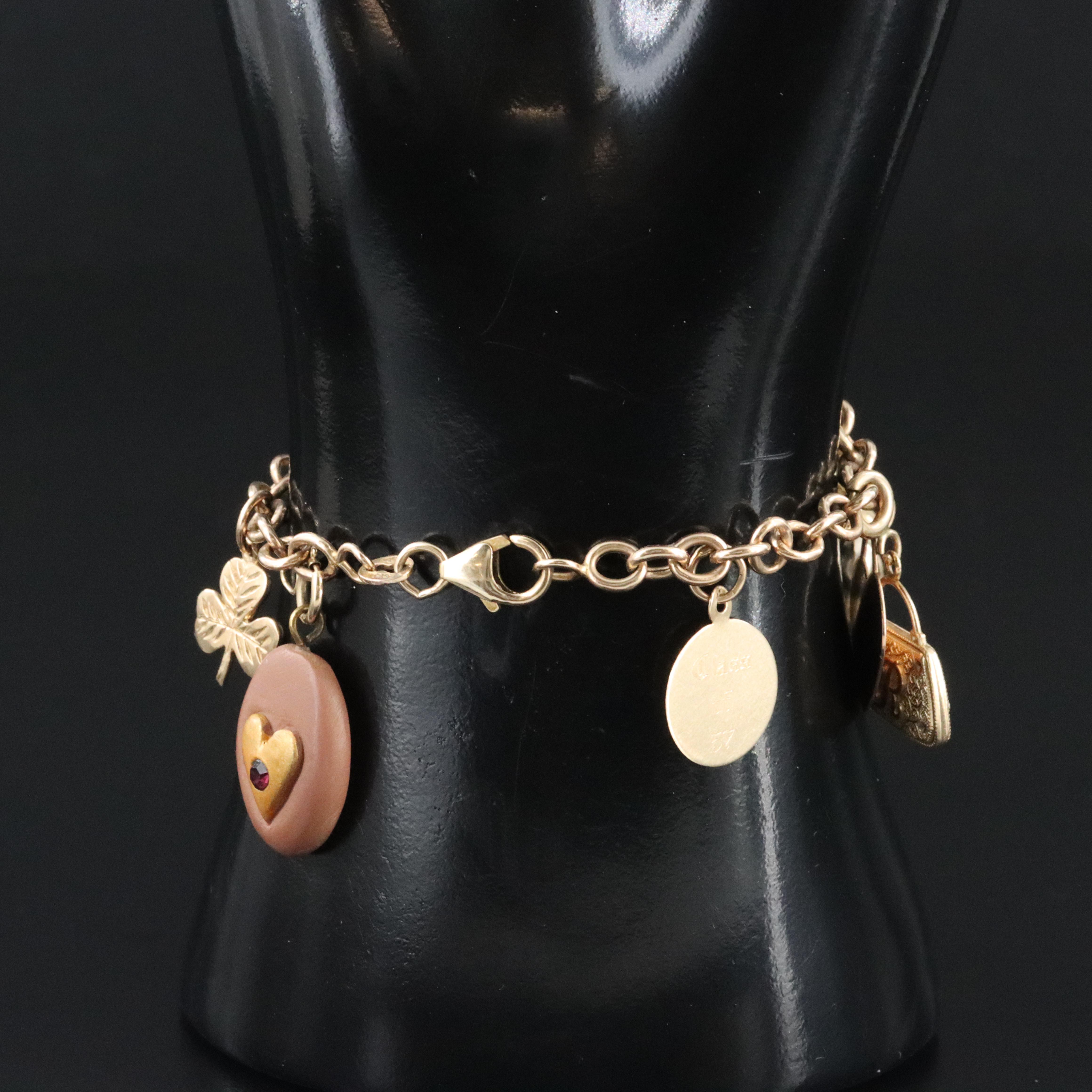 Vintage 10K Charm Bracelet Including 14K and Gold-Filled