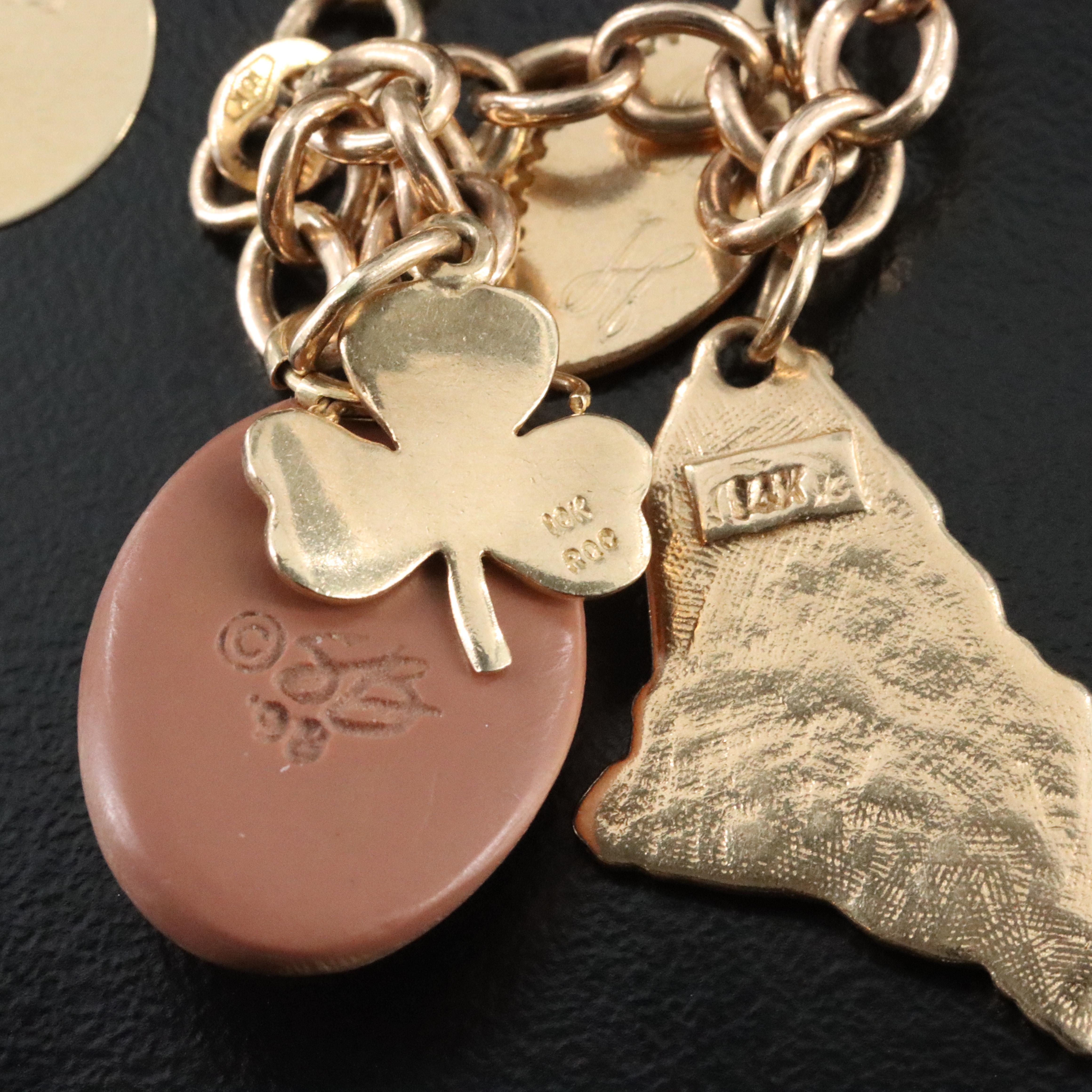 Vintage 10K Charm Bracelet Including 14K and Gold-Filled