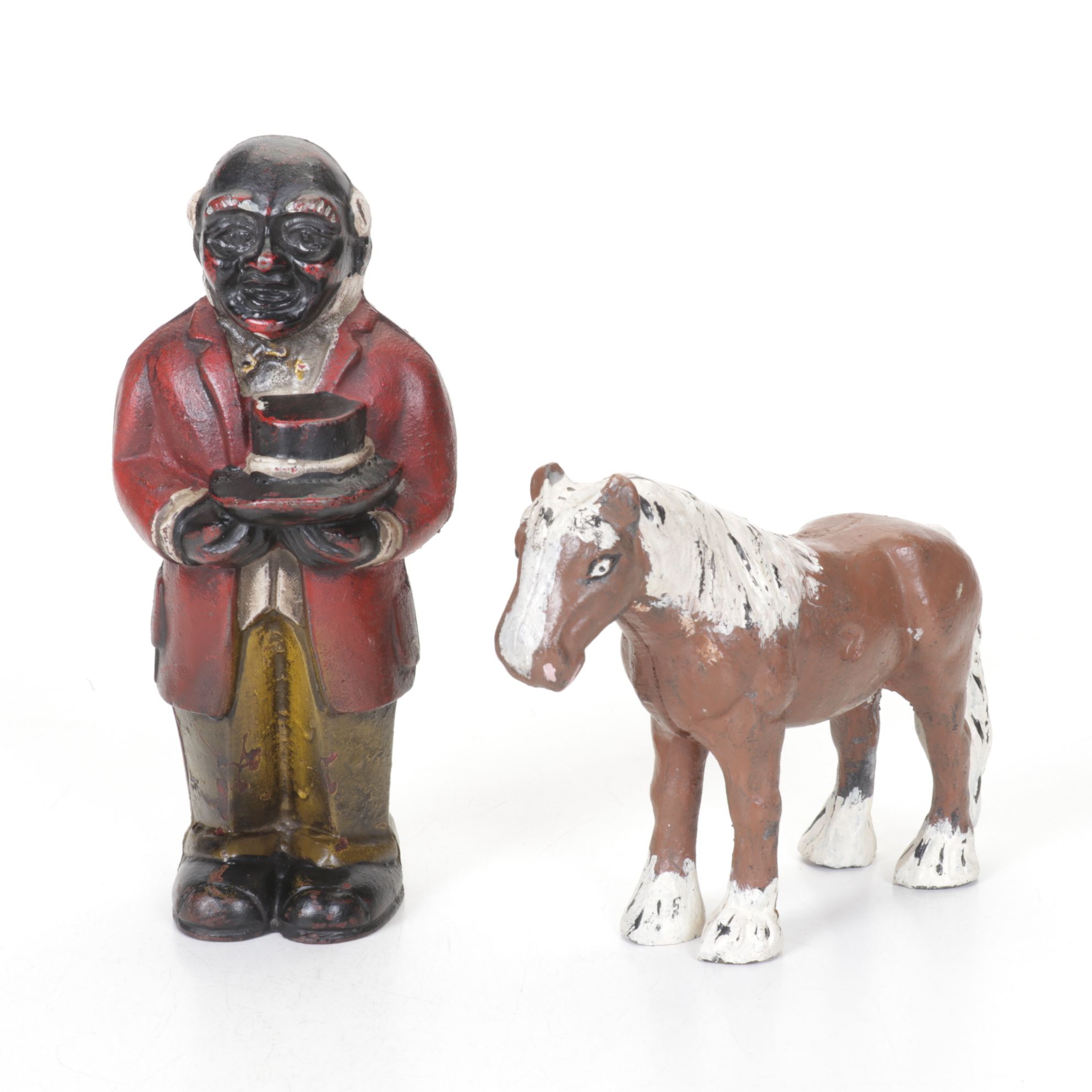 Cast Iron "Uncle Moses" Coin Bank & Horse Figurine