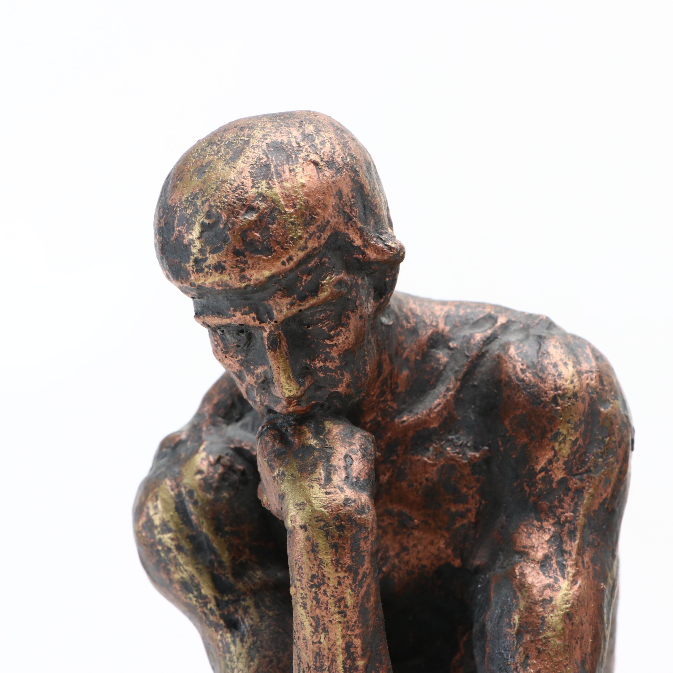 "The Thinker" Chalkware Bookends After Auguste Rodin